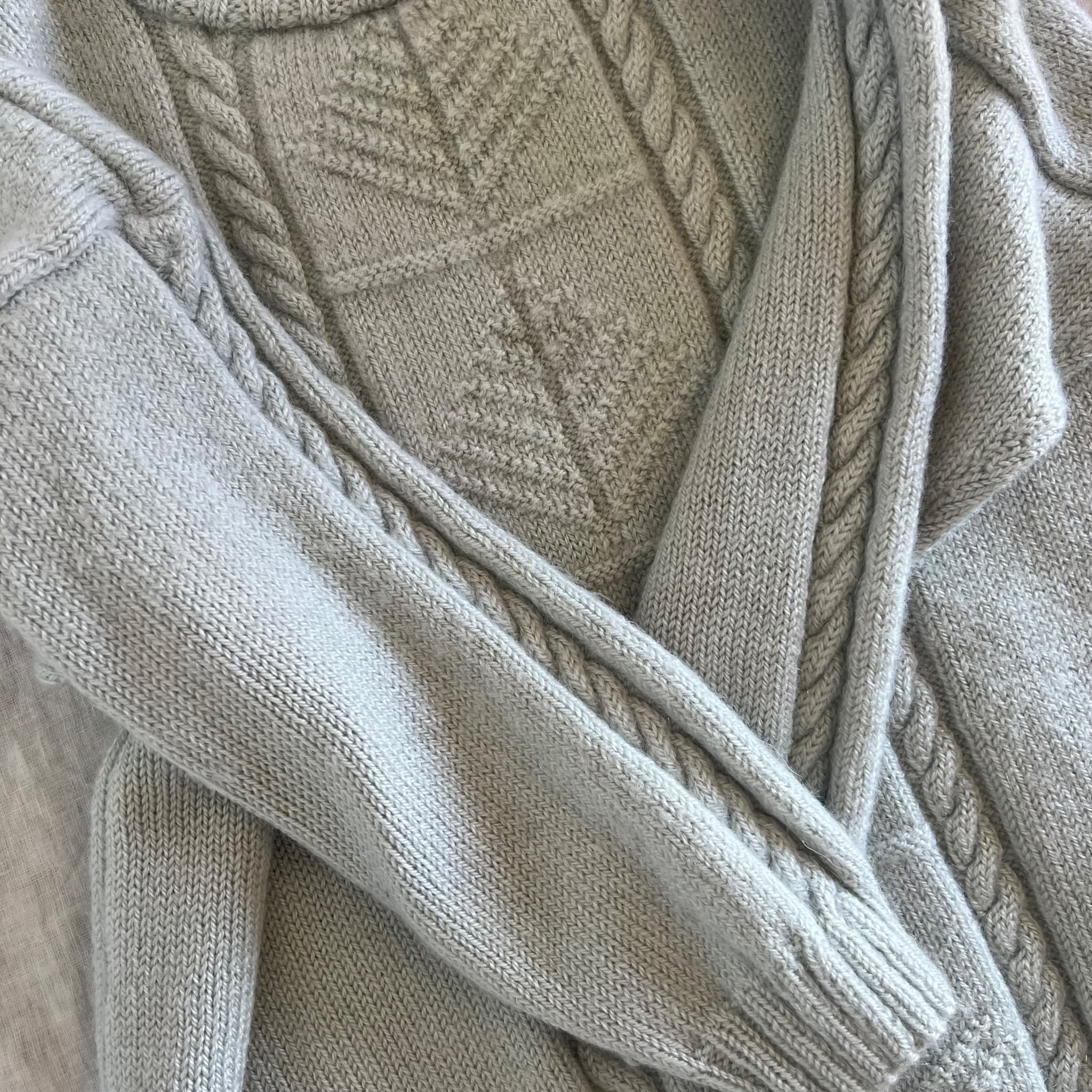 Hand-Knitted Sage Green Cable Knit Sweater - Textured Leaf Pattern — photo 3 of 10