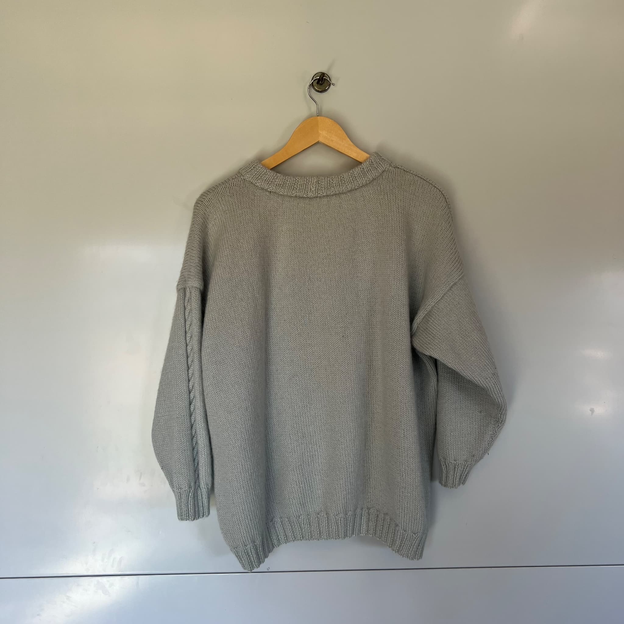 Hand-Knitted Sage Green Cable Knit Sweater - Textured Leaf Pattern — photo 7 of 10