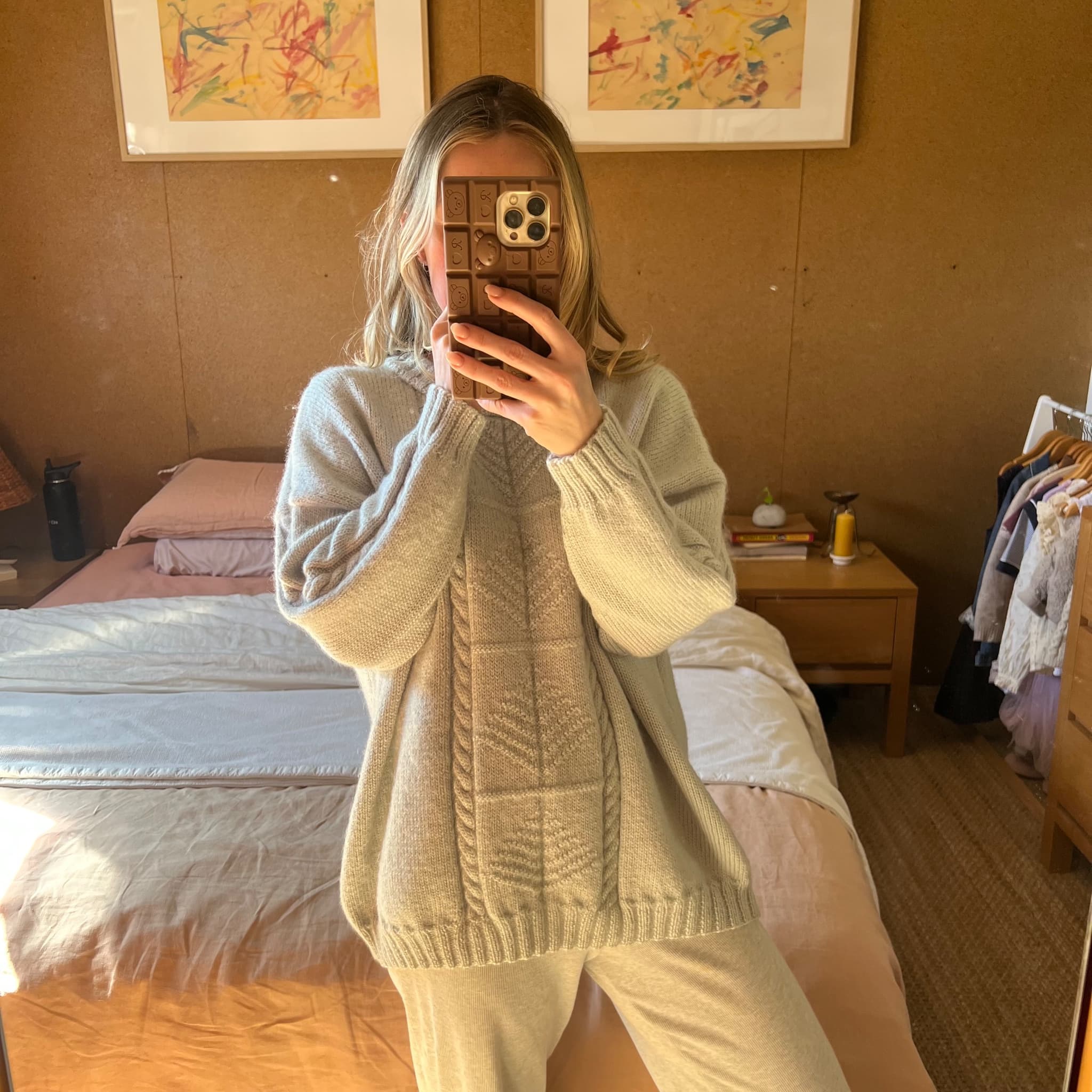 Hand-Knitted Sage Green Cable Knit Sweater - Textured Leaf Pattern — photo 10 of 10
