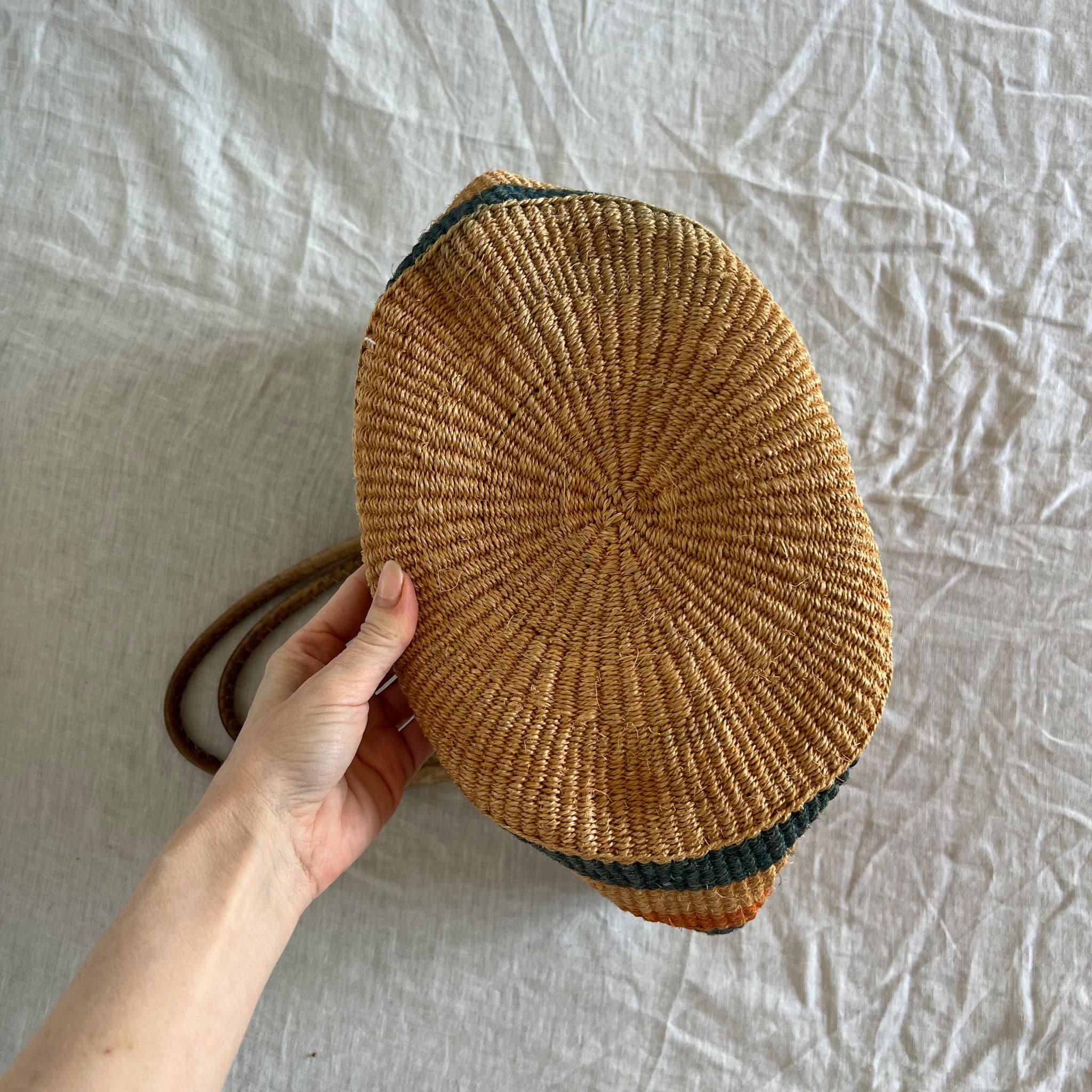 Handwoven Sisal Striped Market Tote Bag With Leather Handles — photo 4 of 8