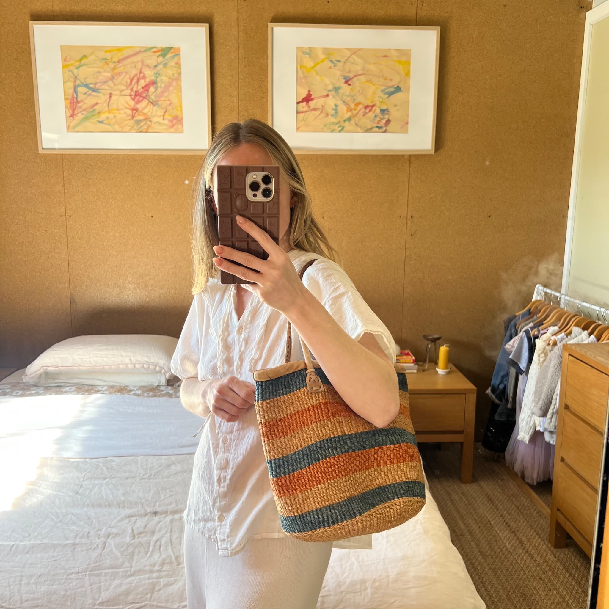 Handwoven Sisal Striped Market Tote Bag With Leather Handles — photo 7 of 8