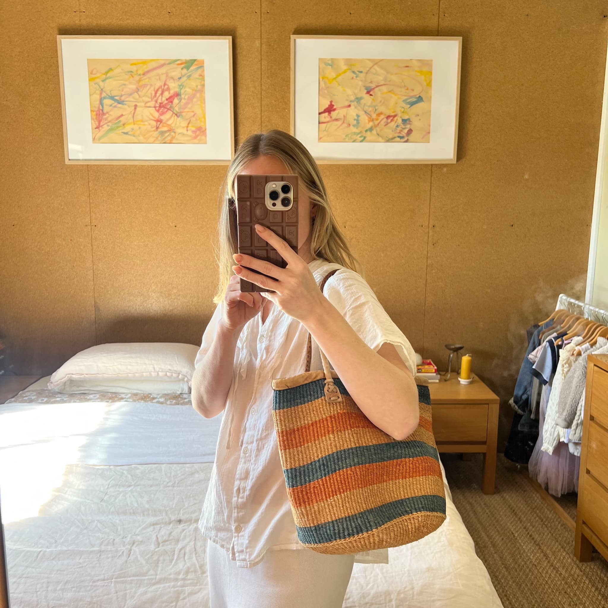 Handwoven Sisal Striped Market Tote Bag With Leather Handles — photo 8 of 8