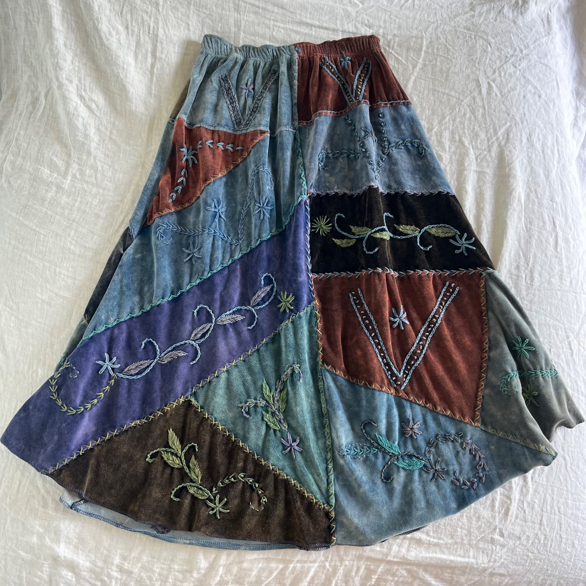 Incantation Vintage Patchwork Velvet Maxi Skirt M L Embroidered Boho Festival — photo 1 of 8