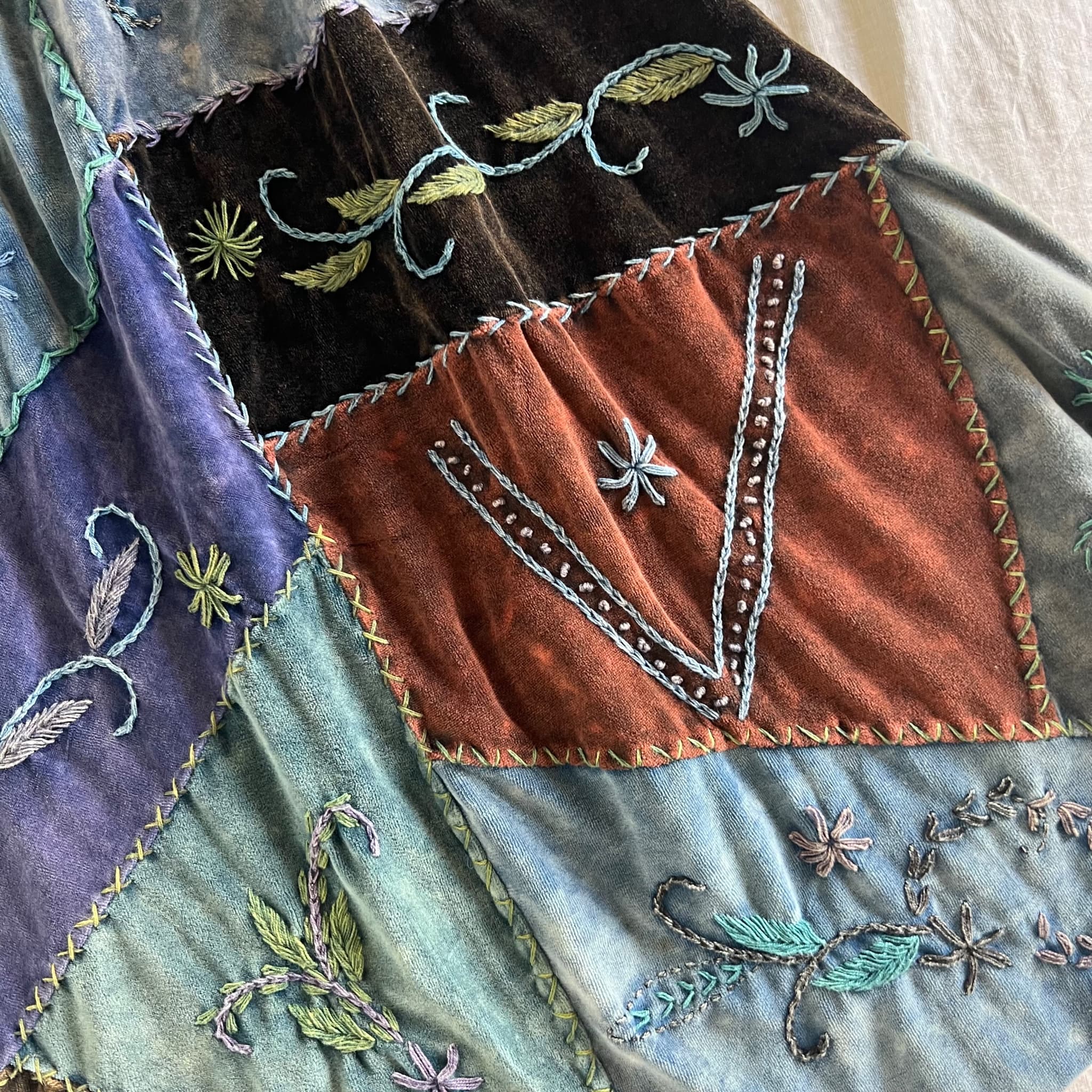 Incantation Vintage Patchwork Velvet Maxi Skirt M L Embroidered Boho Festival — photo 2 of 8