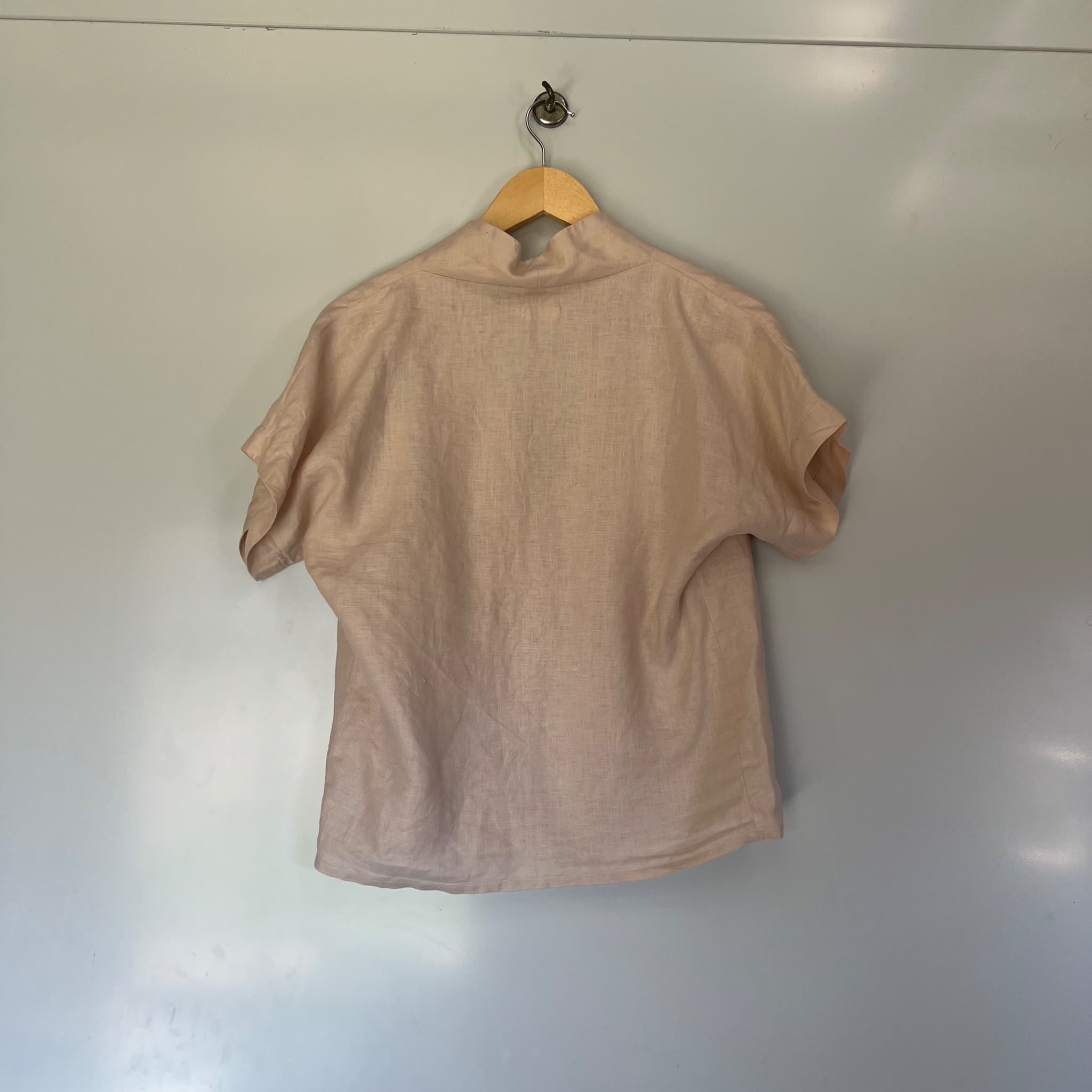 Lilya Women's 100% Linen Boxy Top - Beige Short Sleeve Blouse — photo 3 of 9