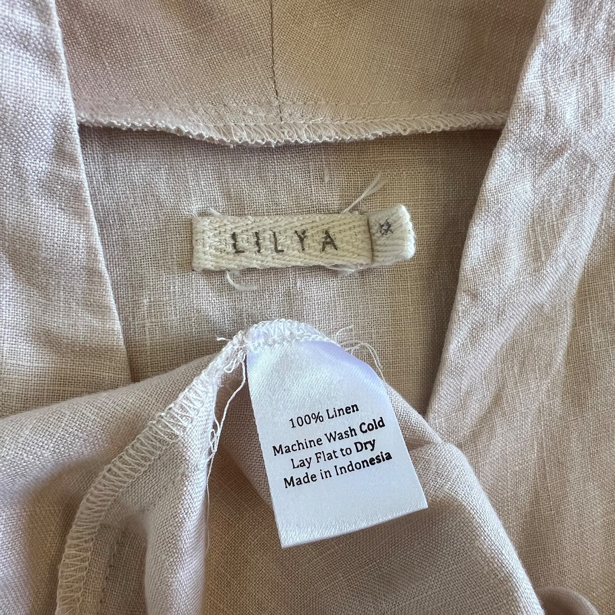 Lilya Women's 100% Linen Boxy Top - Beige Short Sleeve Blouse — photo 7 of 9
