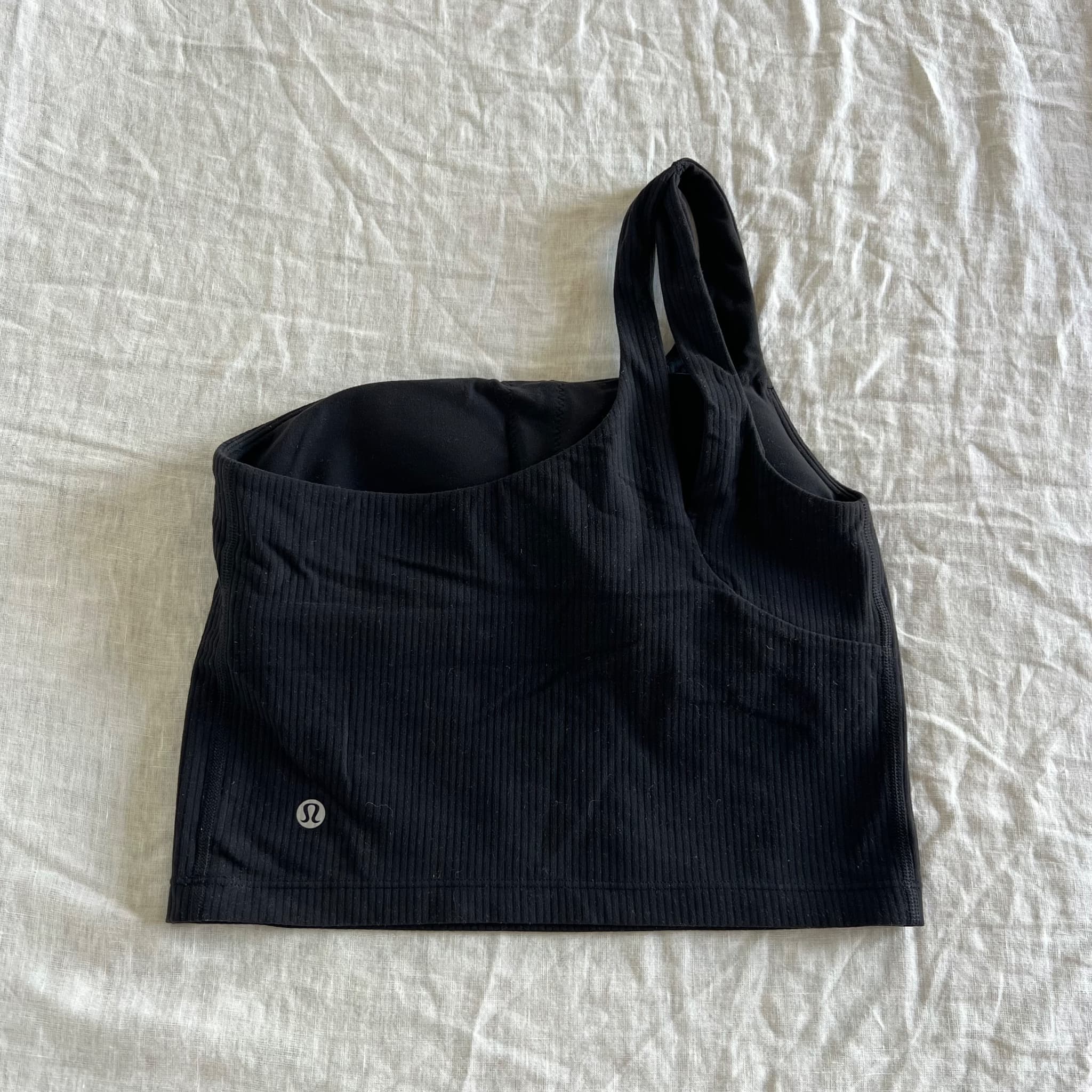 Lululemon Black Ribbed One Shoulder Tank Top Size 4 AU 8 Asymmetric Crop Bra — photo 2 of 7