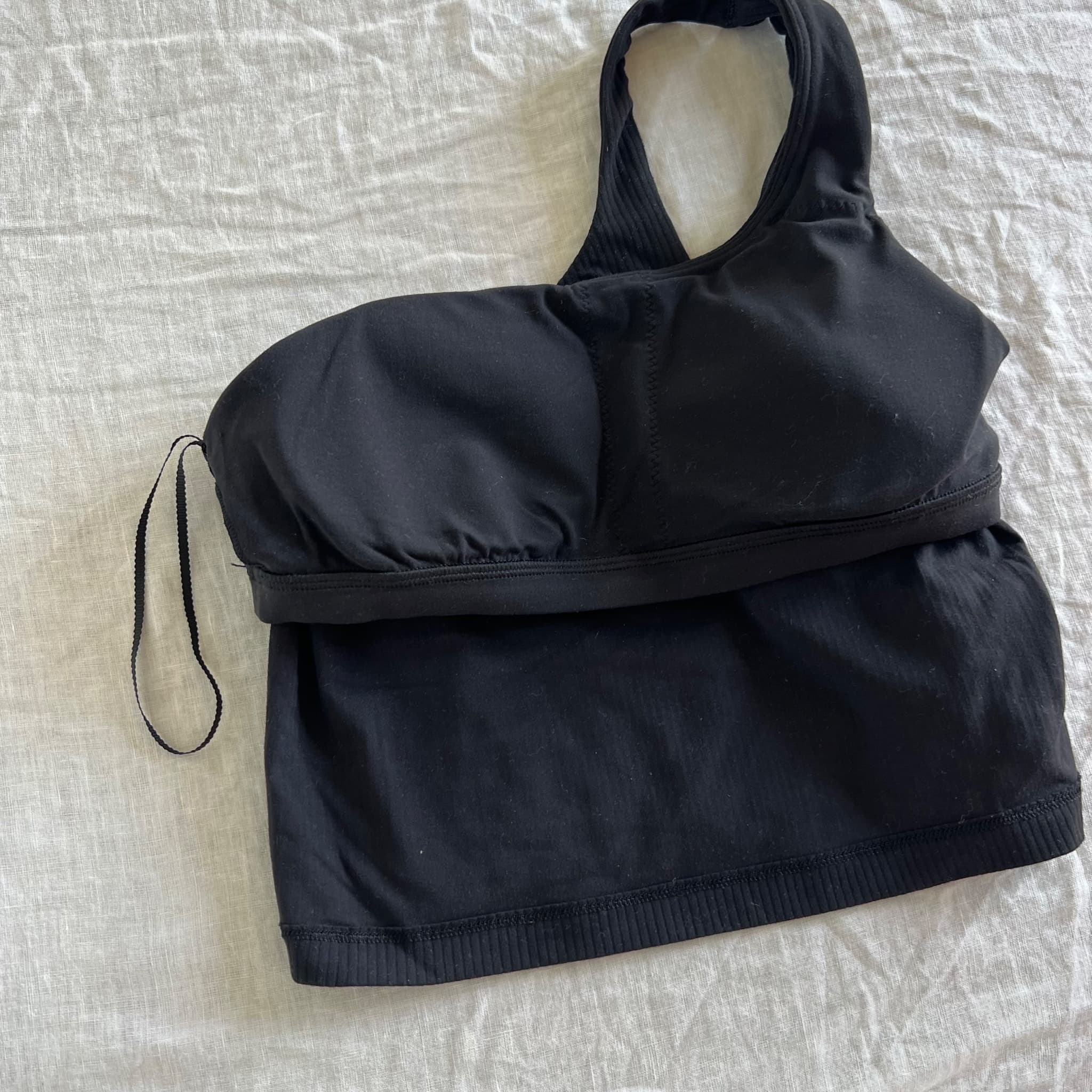 Lululemon Black Ribbed One Shoulder Tank Top Size 4 AU 8 Asymmetric Crop Bra — photo 4 of 7