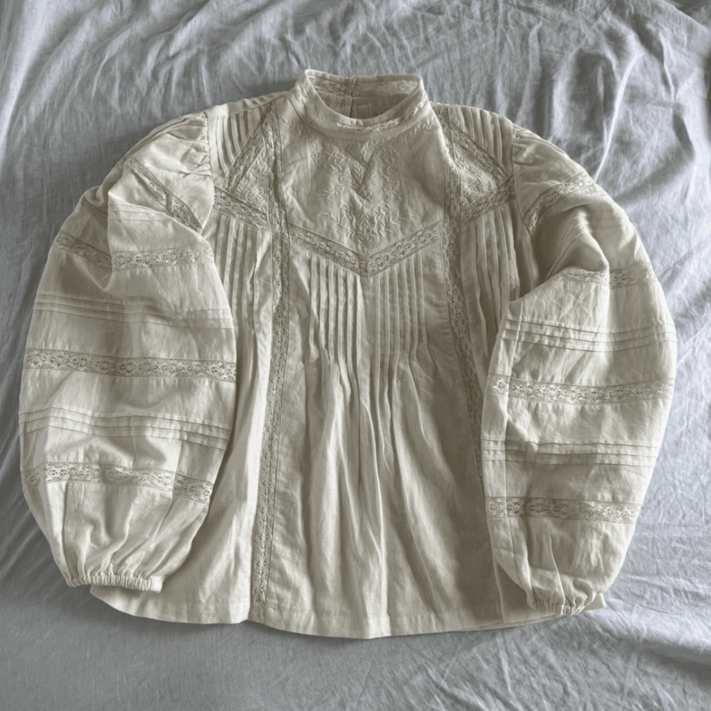 MOS The Label Cream Loom Blouse Cotton Linen Lace Pintuck Top (Size 12) — photo 1 of 8