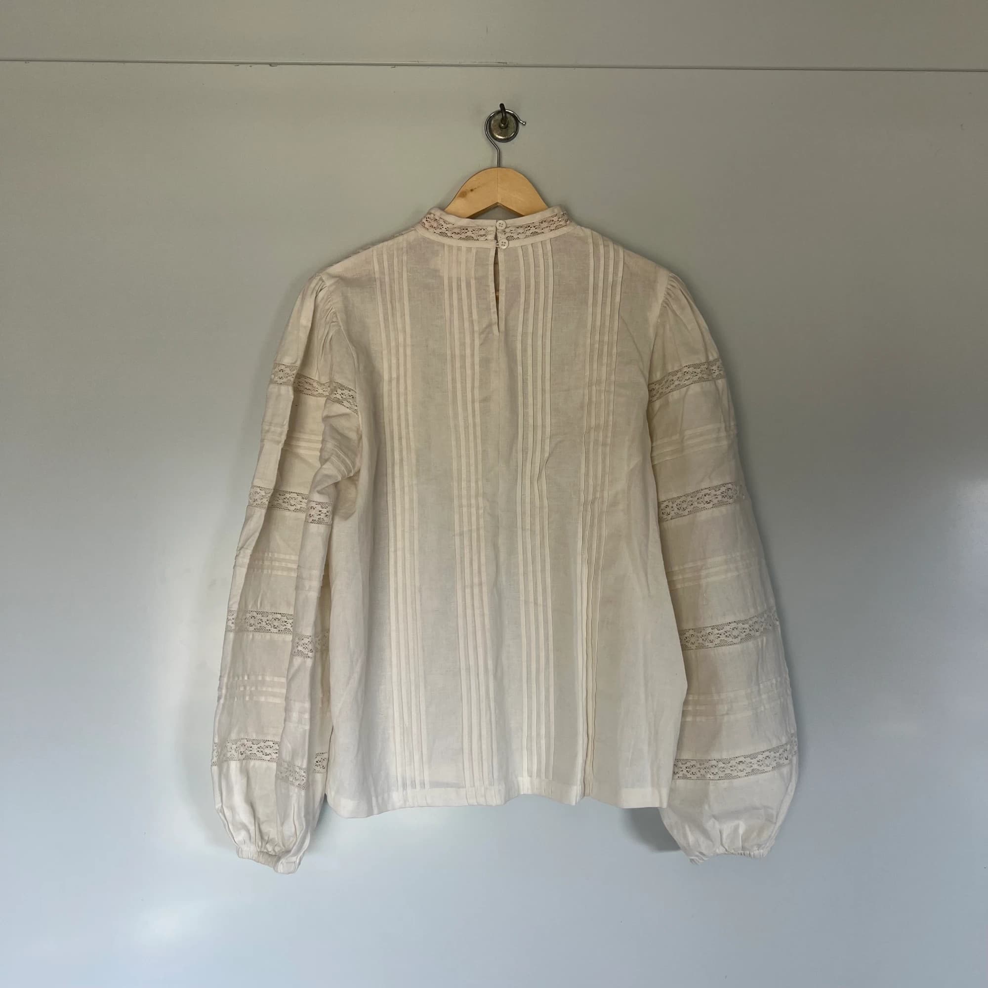 MOS The Label Cream Loom Blouse Cotton Linen Lace Pintuck Top (Size 12) — photo 8 of 8