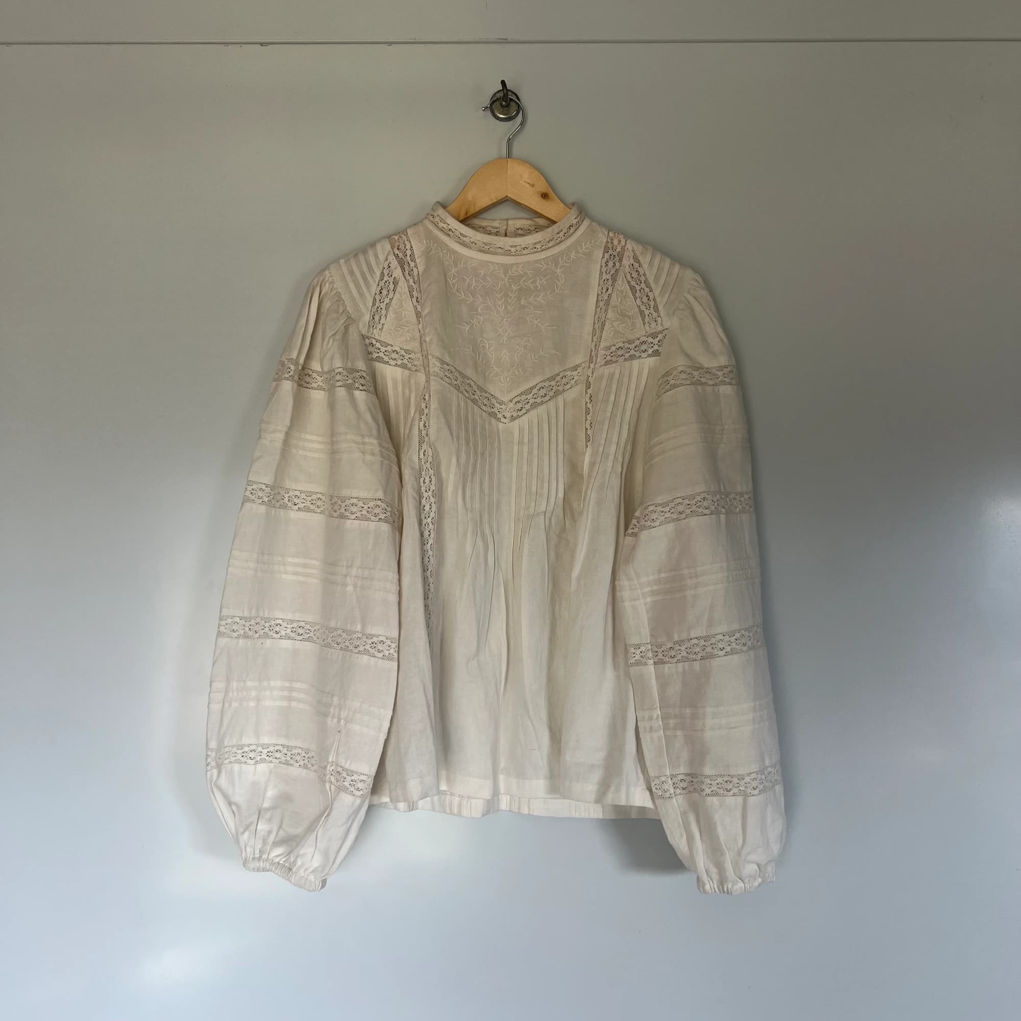 MOS The Label Cream Loom Blouse Cotton Linen Lace Pintuck Top (Size 12) — photo 7 of 8