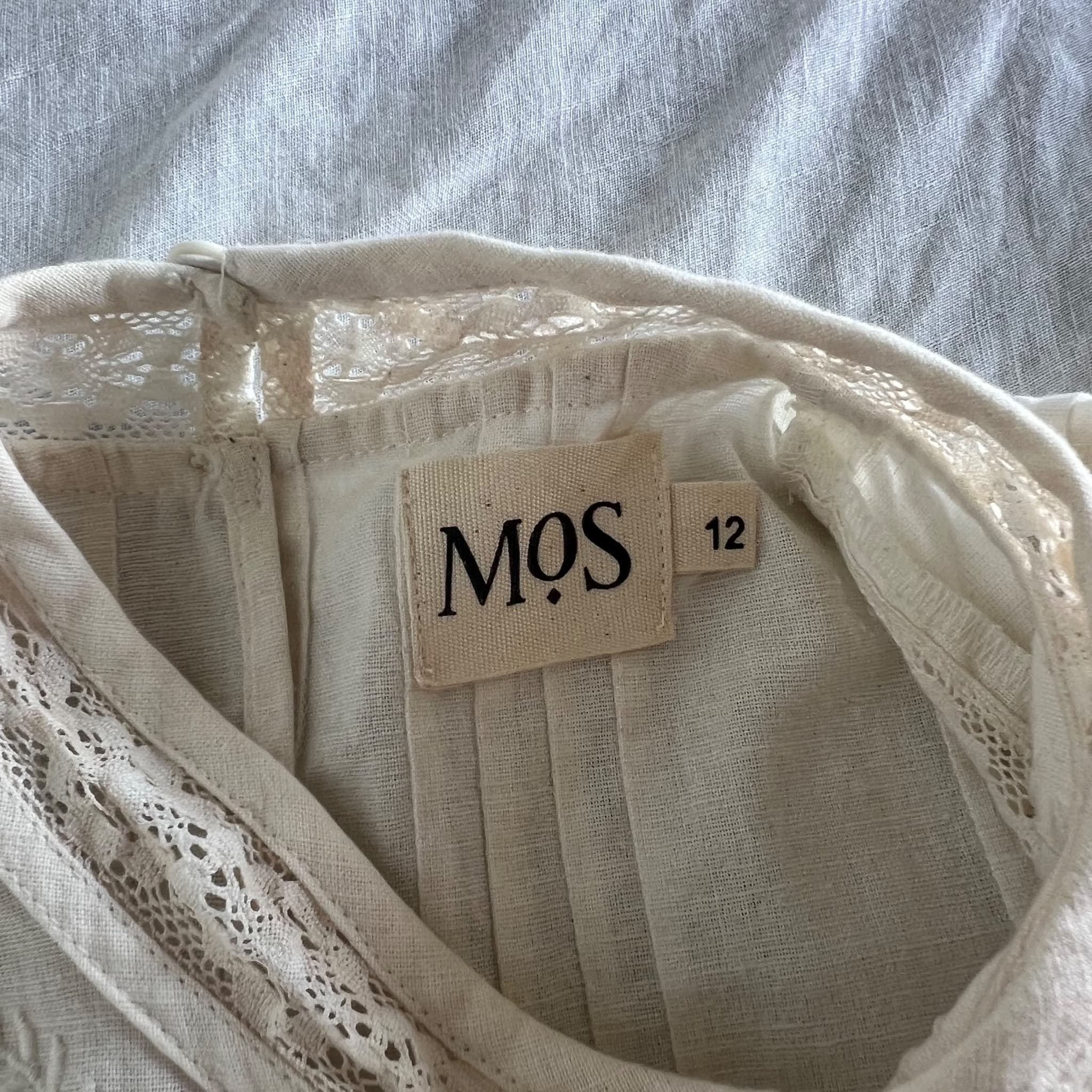 MOS The Label Cream Loom Blouse Cotton Linen Lace Pintuck Top (Size 12) — photo 3 of 8