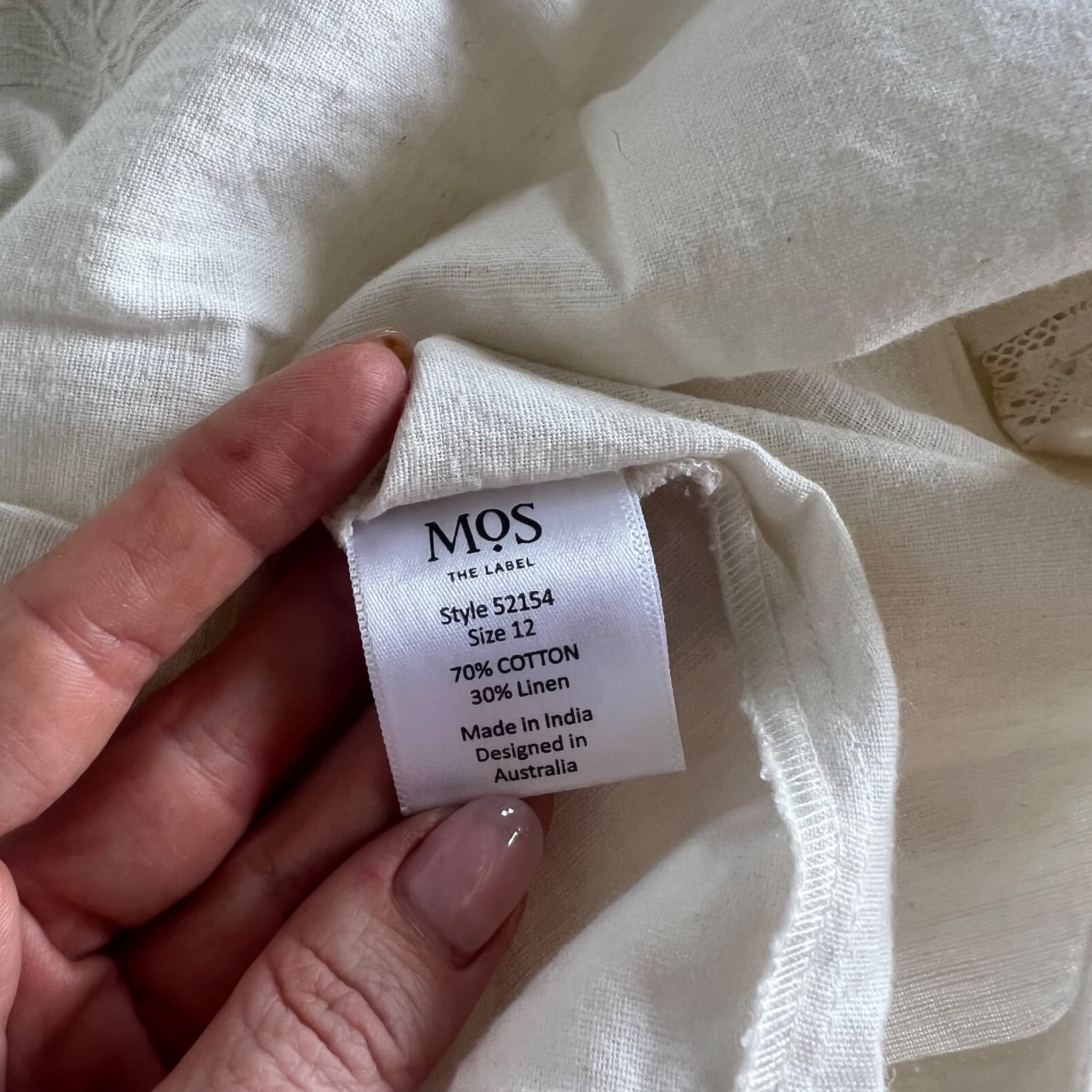 MOS The Label Cream Loom Blouse Cotton Linen Lace Pintuck Top (Size 12) — photo 4 of 8