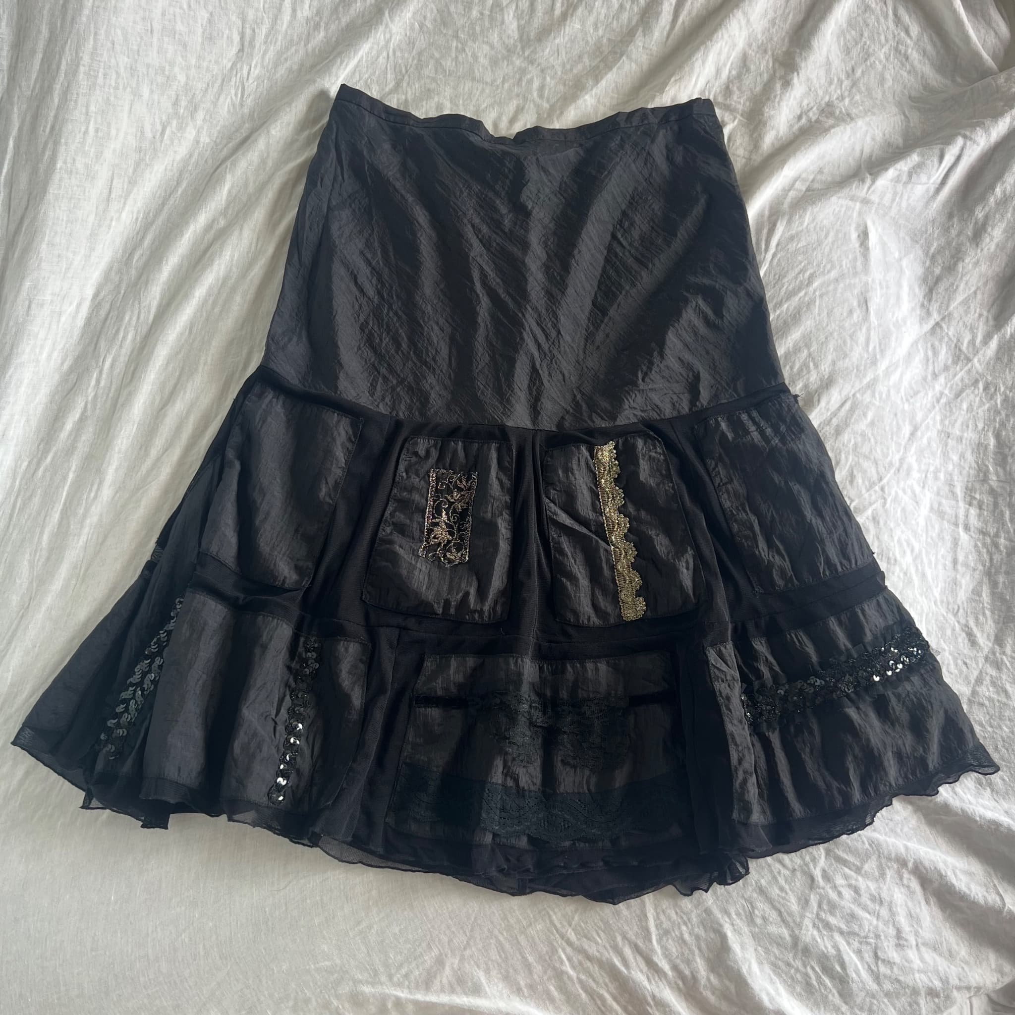 Net Girl Y2K Fairy Grunge Black Patchwork Midi Skirt (Size 16) — photo 1 of 8