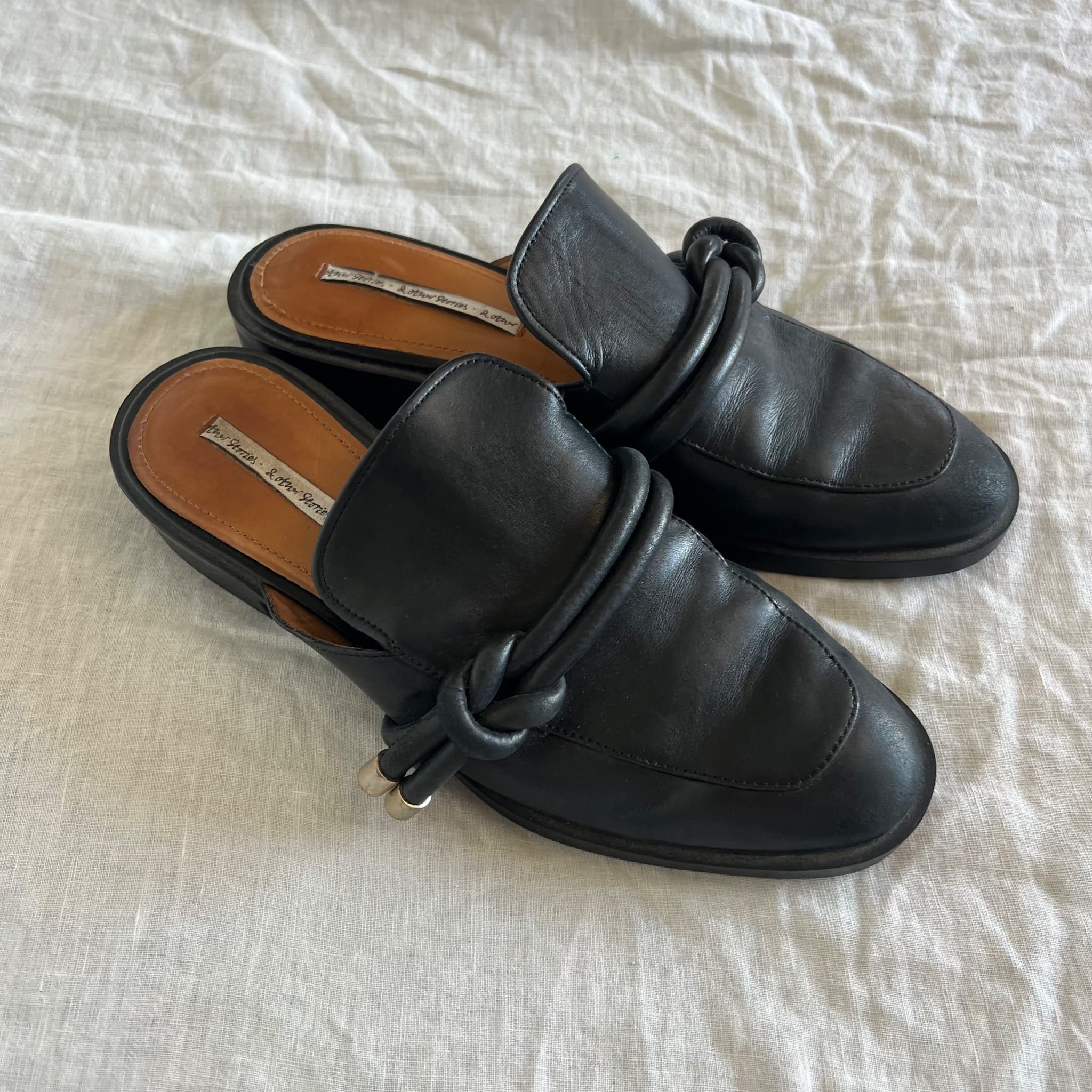 & Other Stories Black Leather Knot Detail Mules