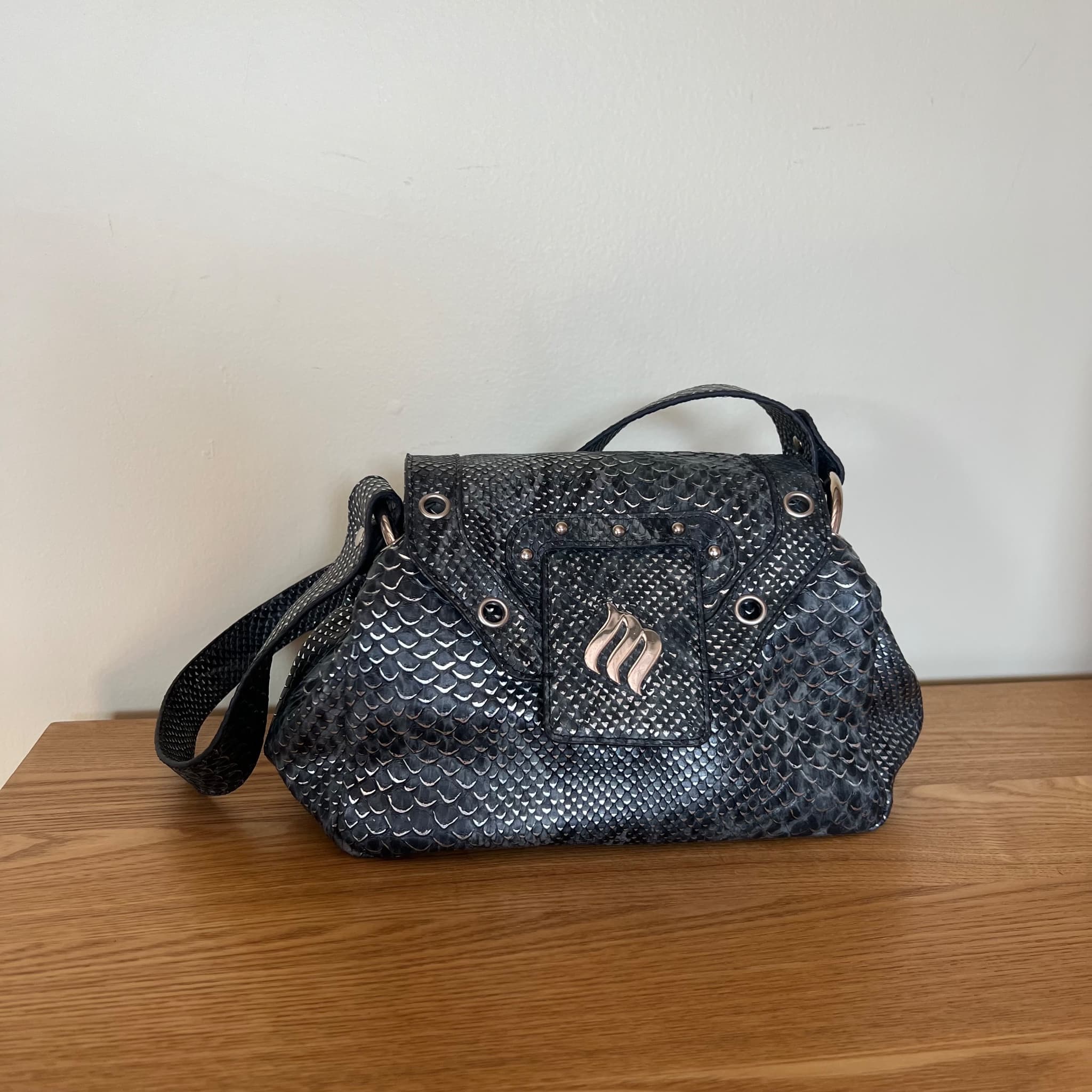 Plastic Shoulder Bag - Black Snake Print Handbag — photo 6 of 8