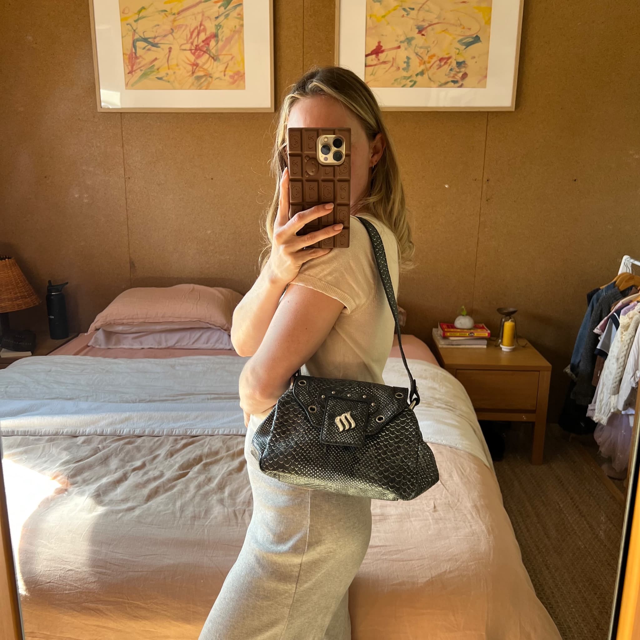 Plastic Shoulder Bag - Black Snake Print Handbag — photo 7 of 8
