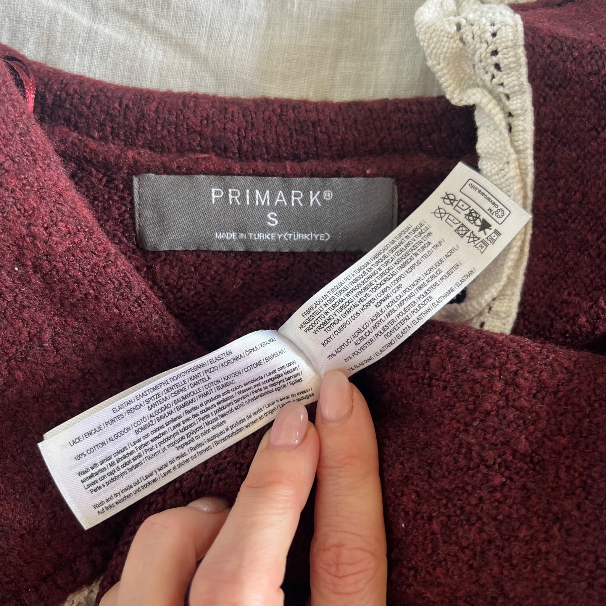 Primark Burgundy Knit Cardigan With Lace Sailor Collar Tie Front Size S — photo 6 of 8