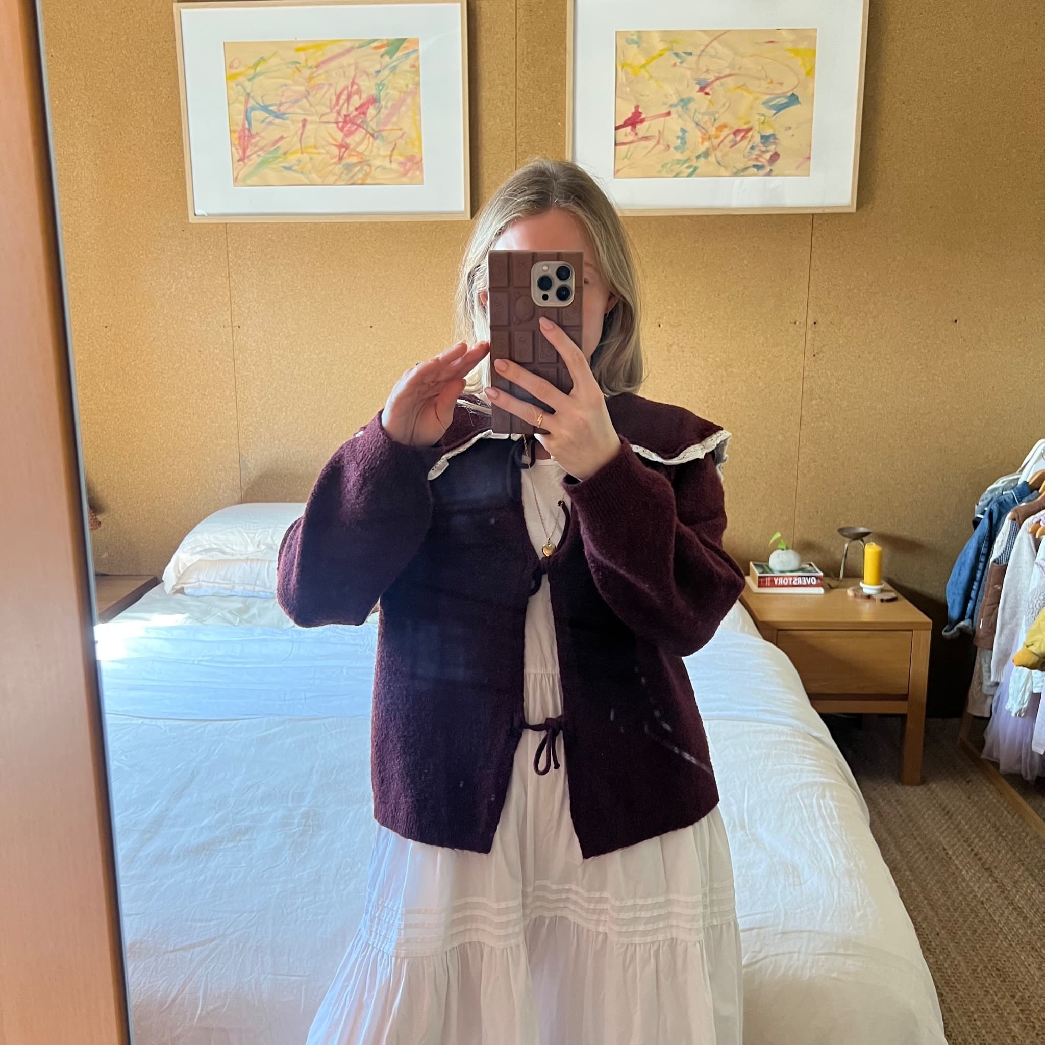 Primark Burgundy Knit Cardigan With Lace Sailor Collar Tie Front Size S — photo 8 of 8