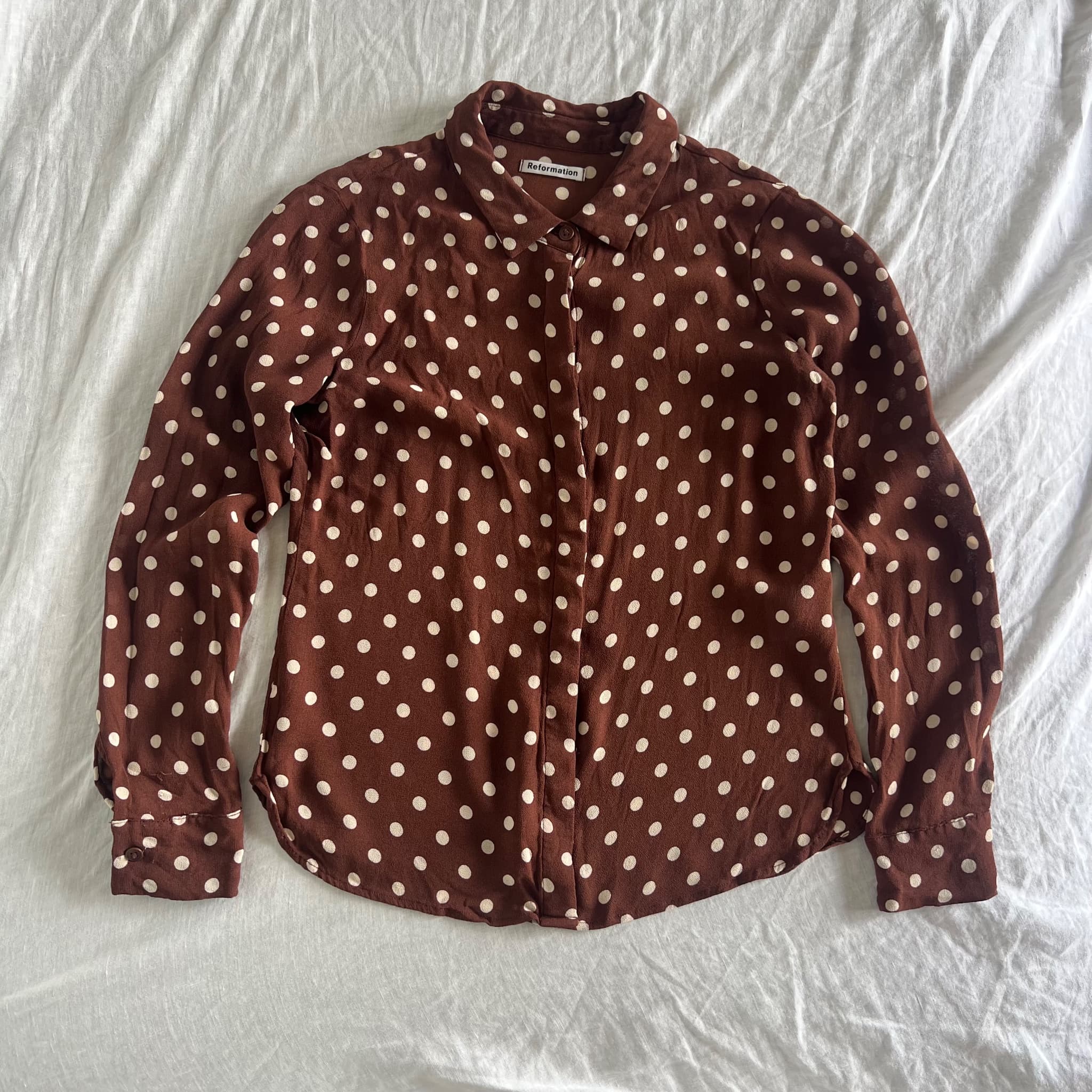 Reformation Brown Polka Dot Button-Down Shirt (Size S) — photo 1 of 7