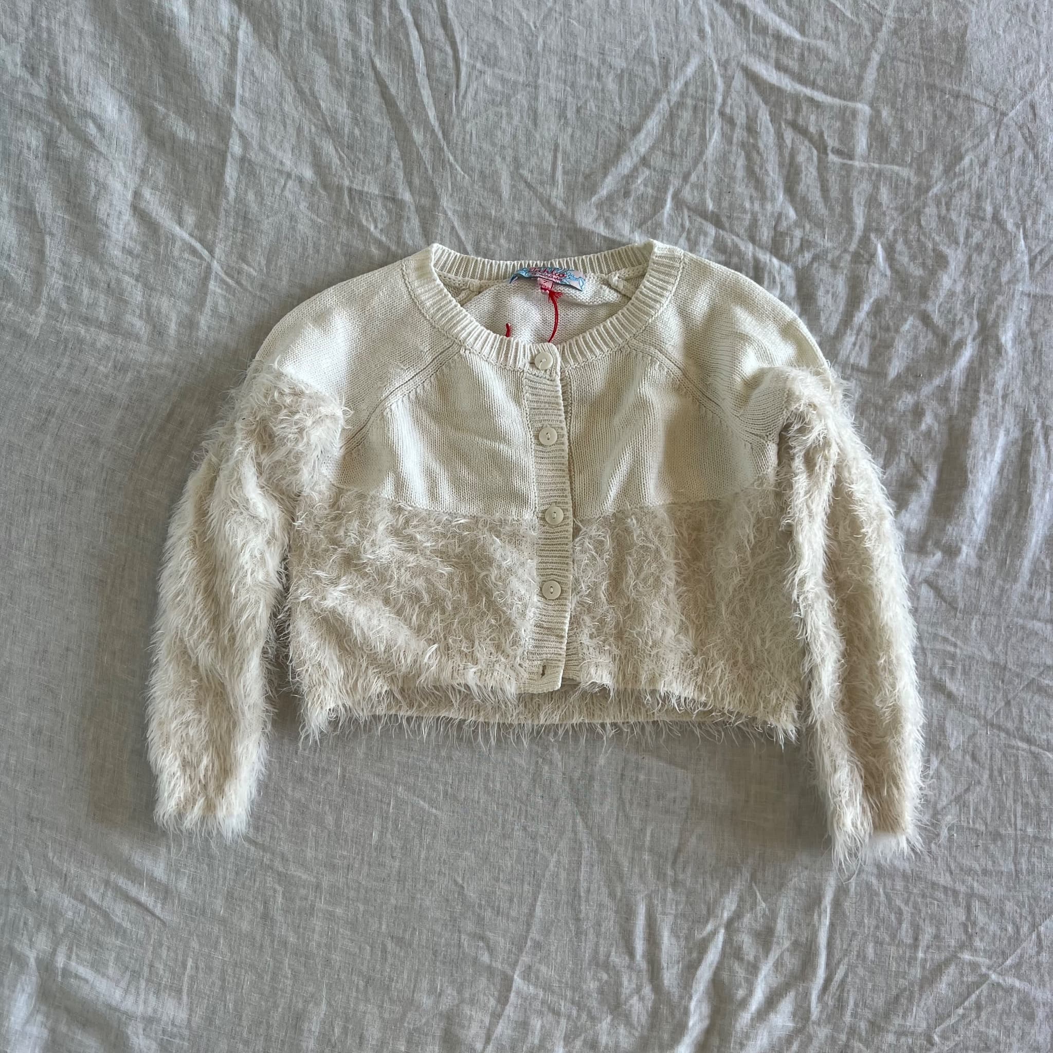 Tahlia By Minihaha Cream Fuzzy Cardigan - Shaggy Texture Girls Size 7 — photo 1 of 6