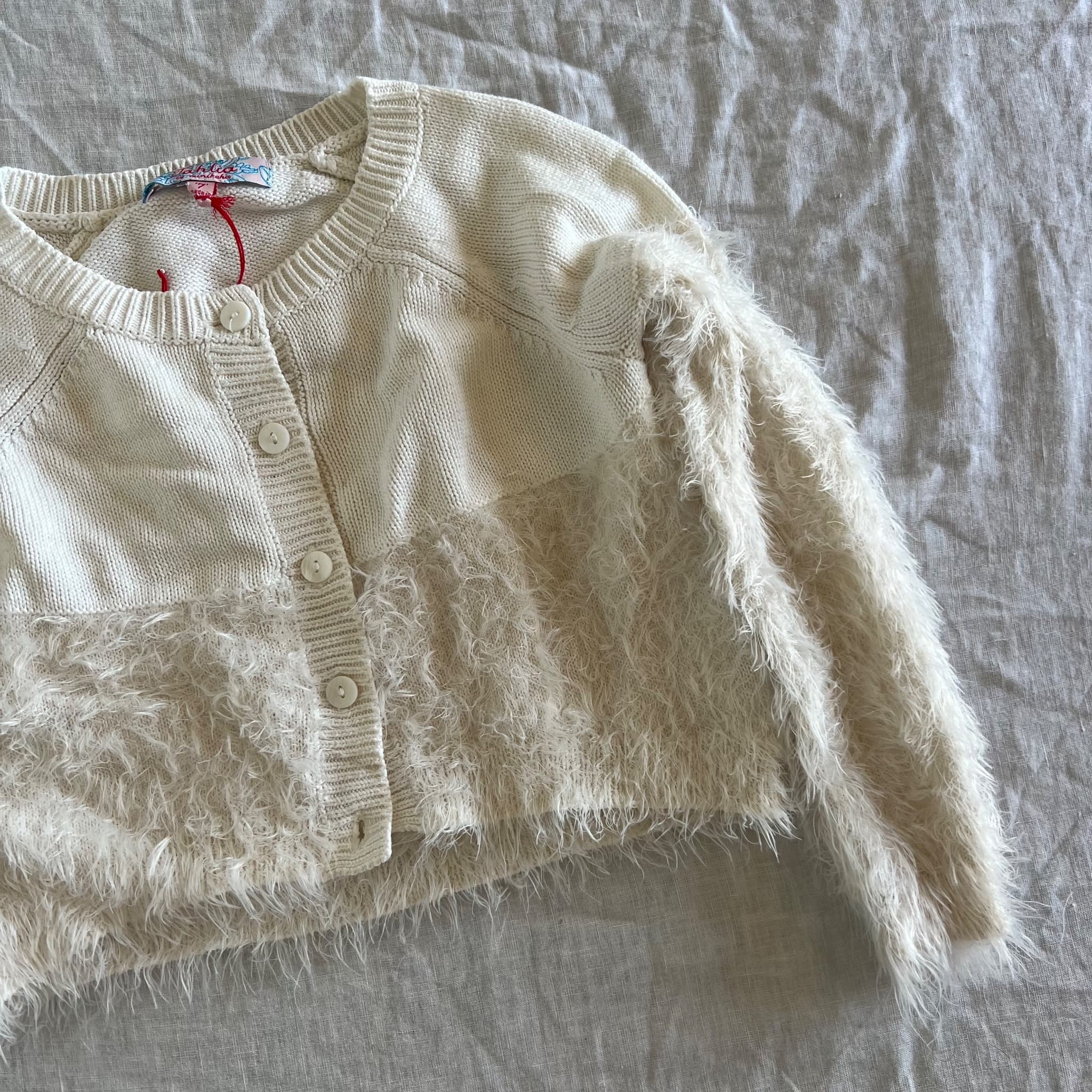 Tahlia By Minihaha Cream Fuzzy Cardigan - Shaggy Texture Girls Size 7 — photo 2 of 6