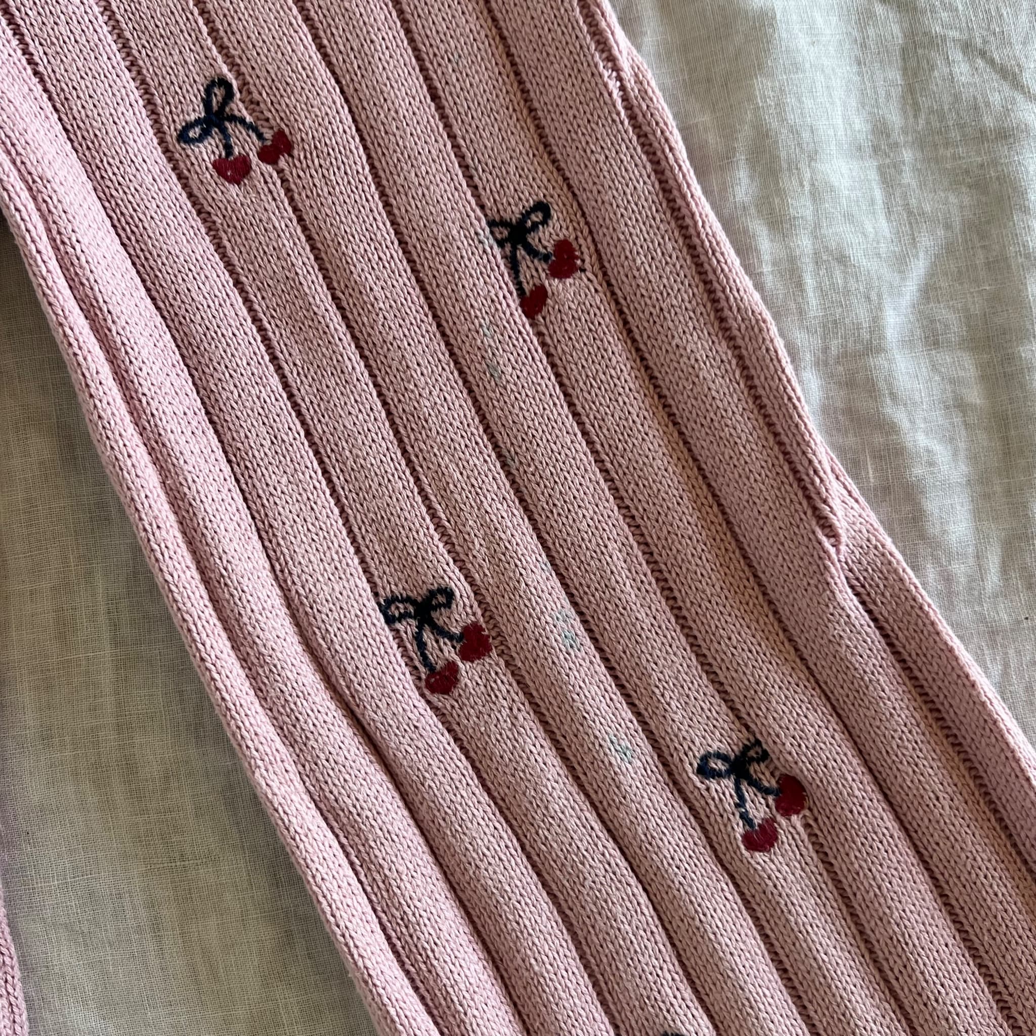 Target Girls Size 6 Pink Ribbed Knit Flare Pants Cherry Bow Embroidered Trousers — photo 3 of 6