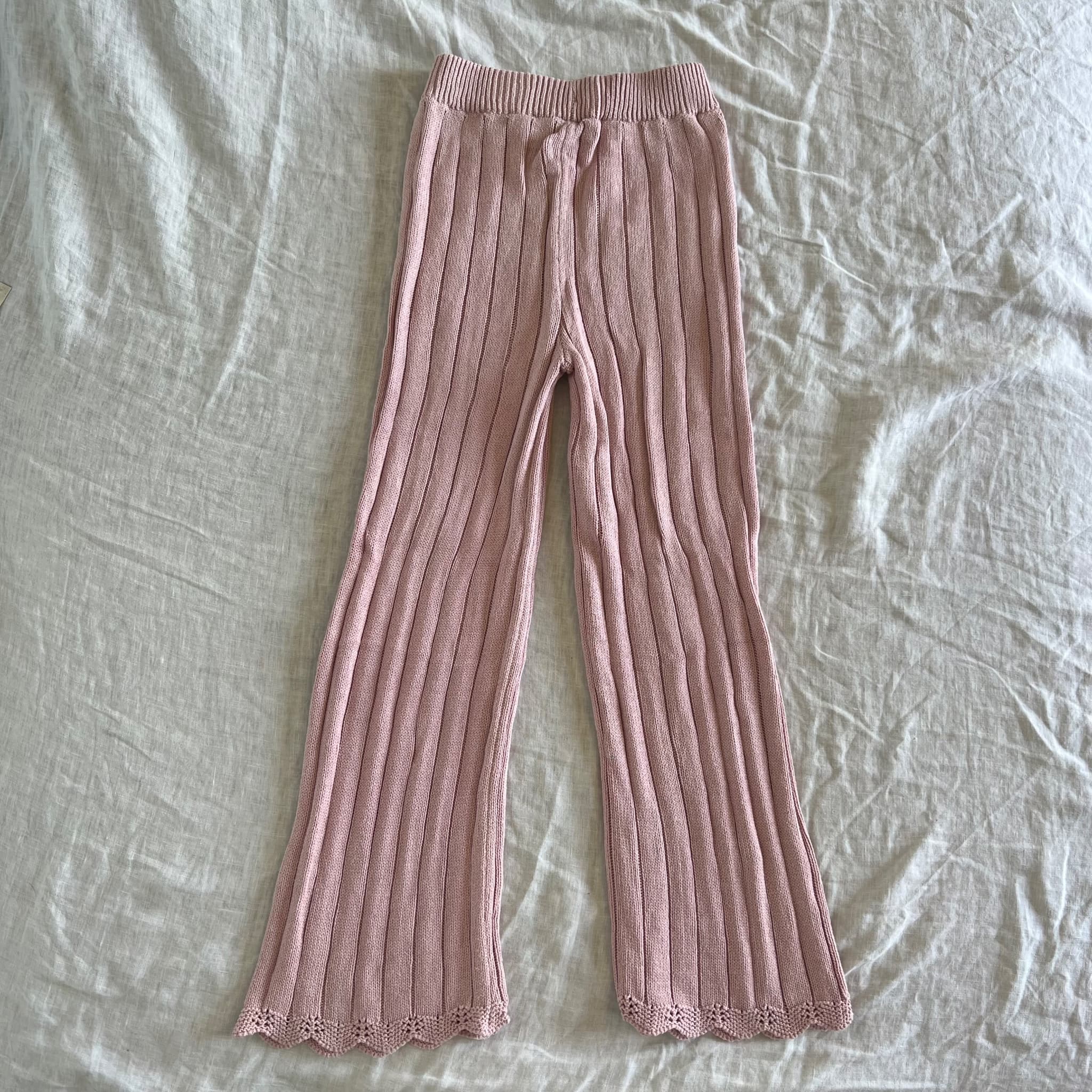 Target Girls Size 6 Pink Ribbed Knit Flare Pants Cherry Bow Embroidered Trousers — photo 6 of 6