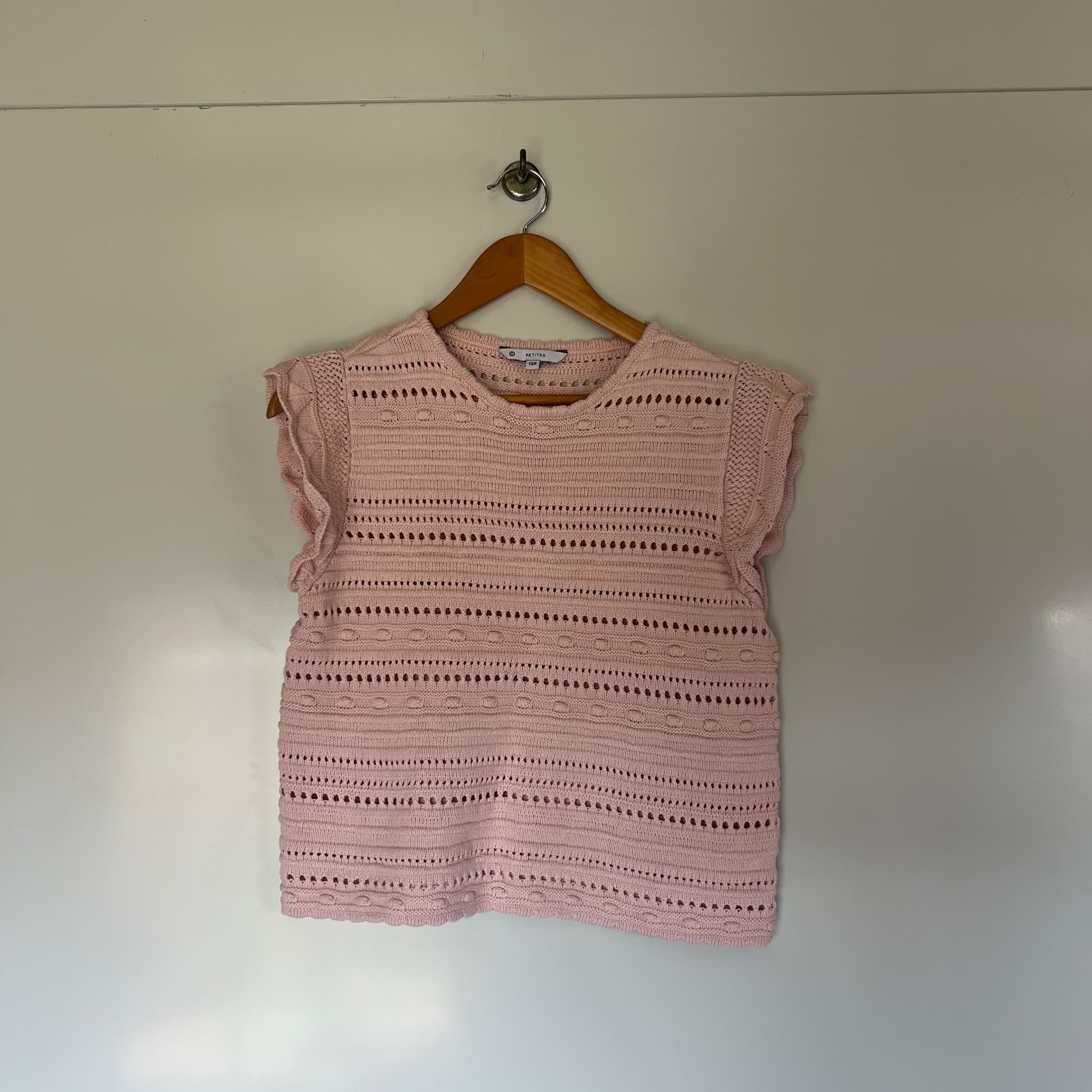 Target Petites Pink Knit Ruffle Sleeve Top Size 12P Cotton Blouse — photo 3 of 10