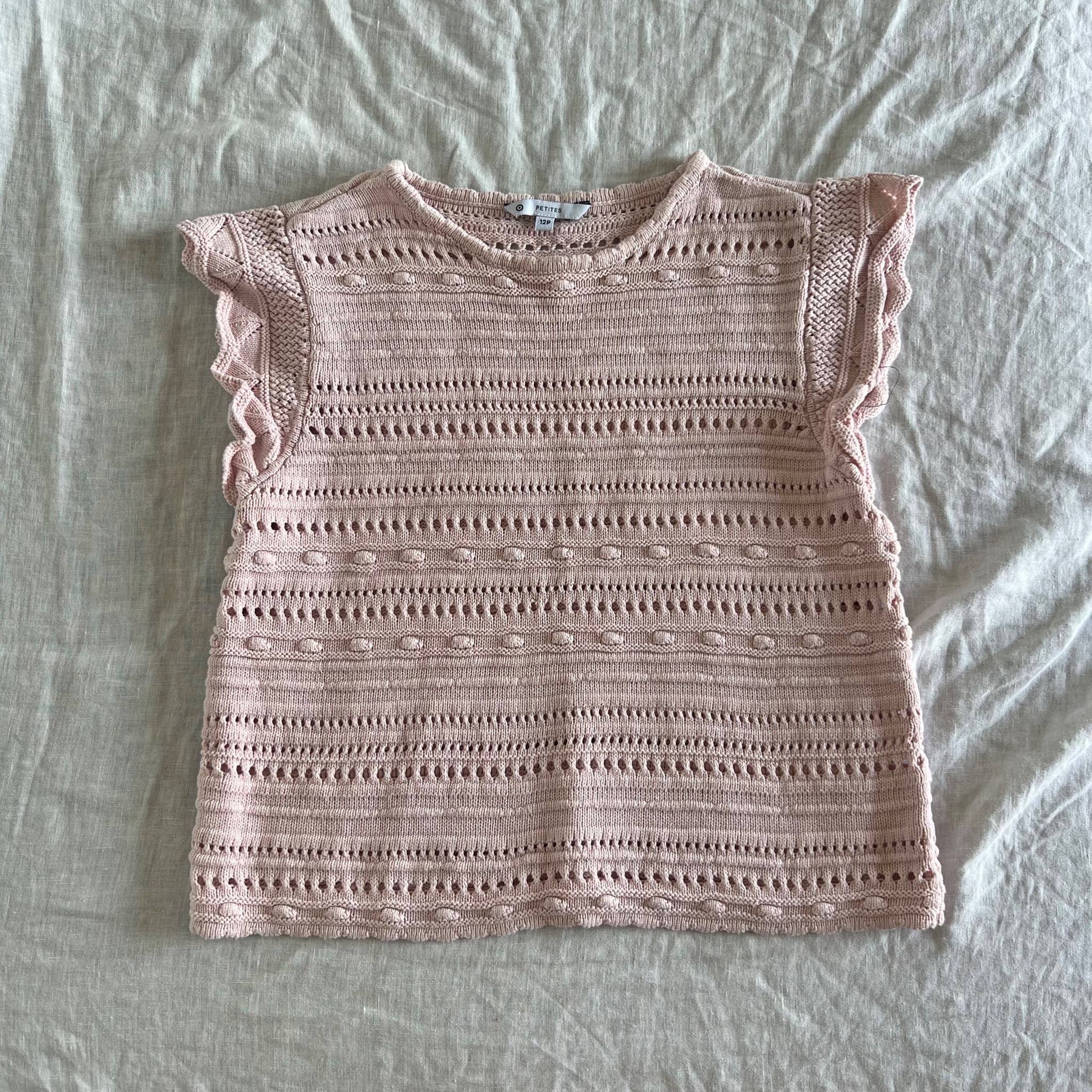 Target Petites Pink Knit Ruffle Sleeve Top Size 12P Cotton Blouse — photo 2 of 10