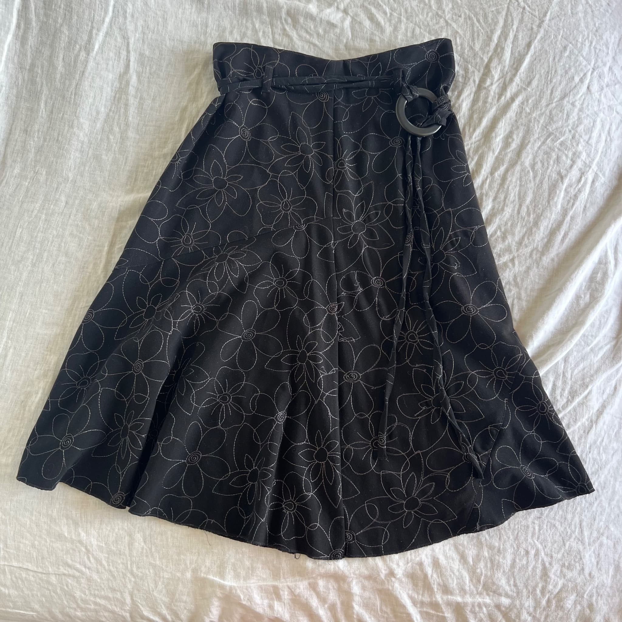 Target Vintage Y2K Black Floral Stitched Belted Midi Skirt (Size 8) — photo 1 of 11