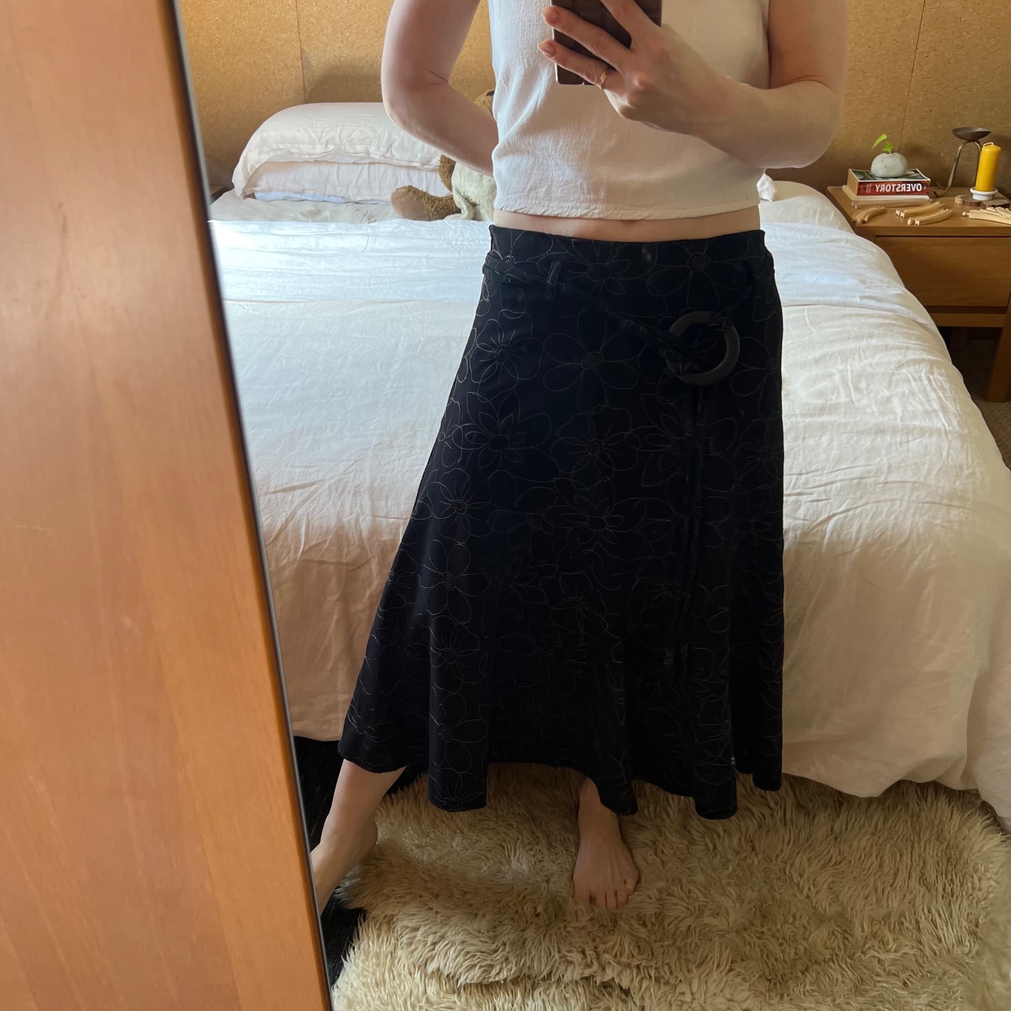 Target Vintage Y2K Black Floral Stitched Belted Midi Skirt (Size 8) — photo 10 of 11