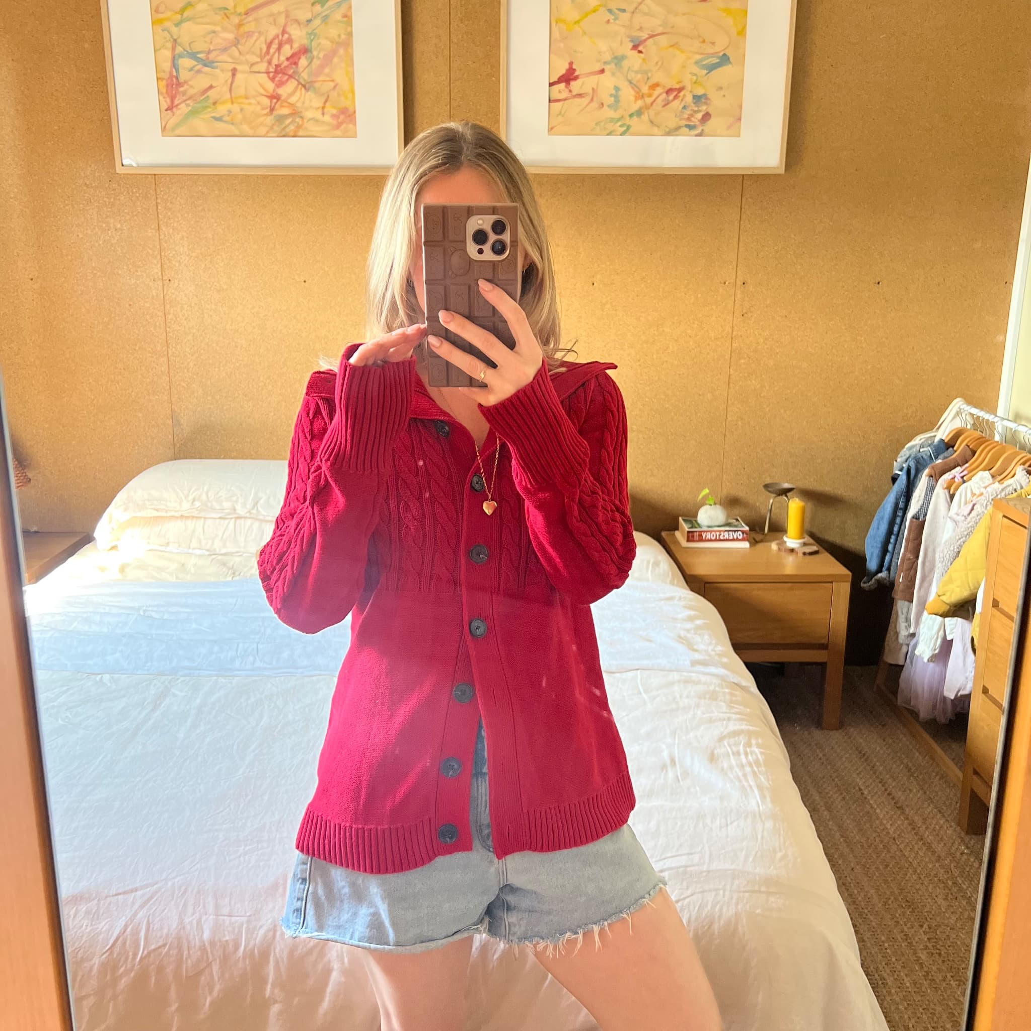 Tommy Hilfiger Red Cotton Cable Knit Cardigan (Tagged M / Fits S–M) — photo 7 of 12