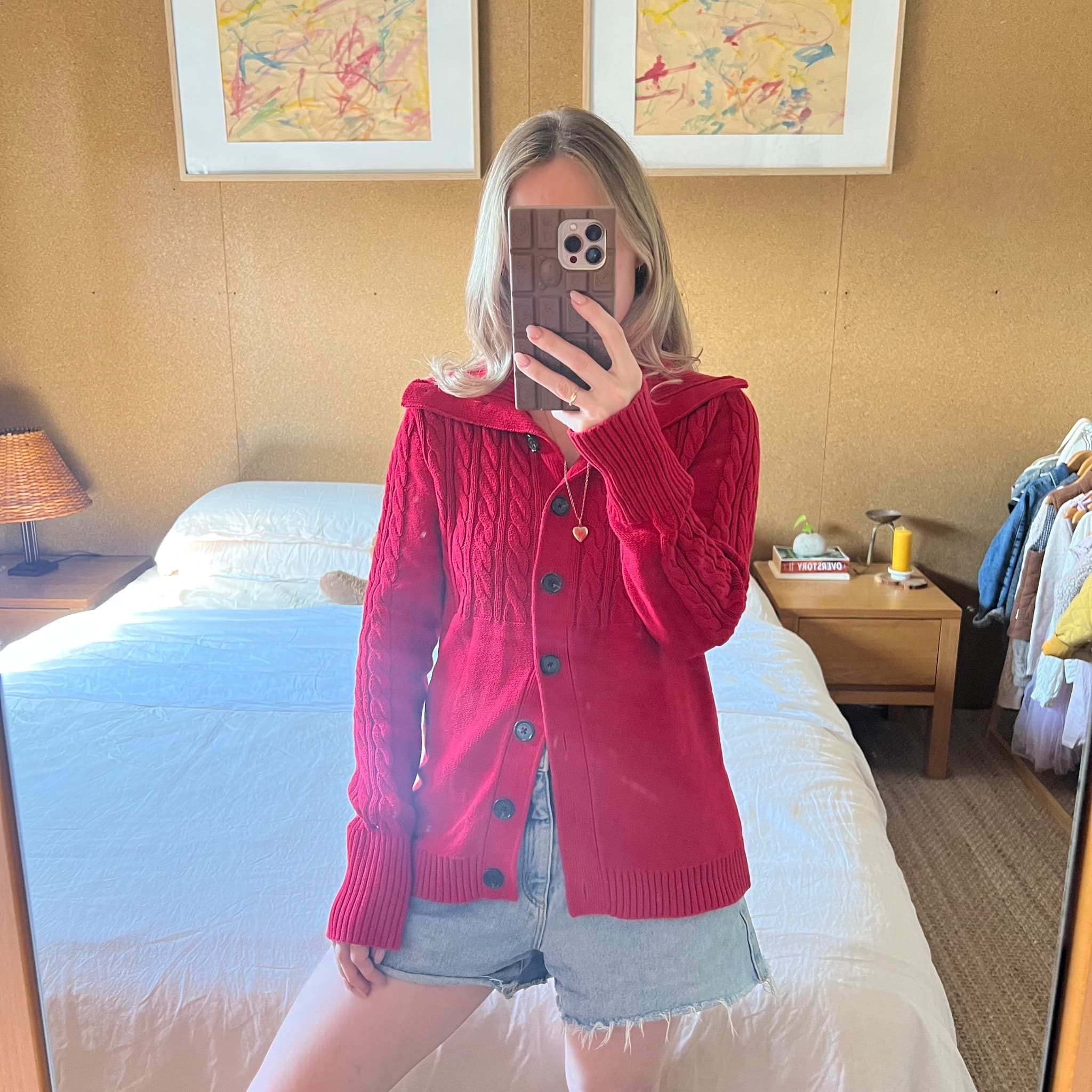 Tommy Hilfiger Red Cotton Cable Knit Cardigan (Tagged M / Fits S–M) — photo 9 of 12