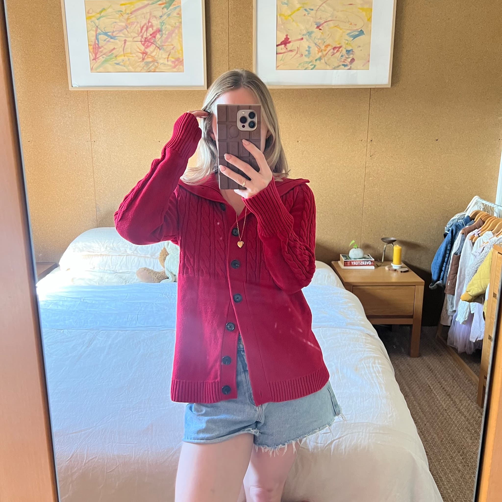 Tommy Hilfiger Red Cotton Cable Knit Cardigan (Tagged M / Fits S–M) — photo 10 of 12