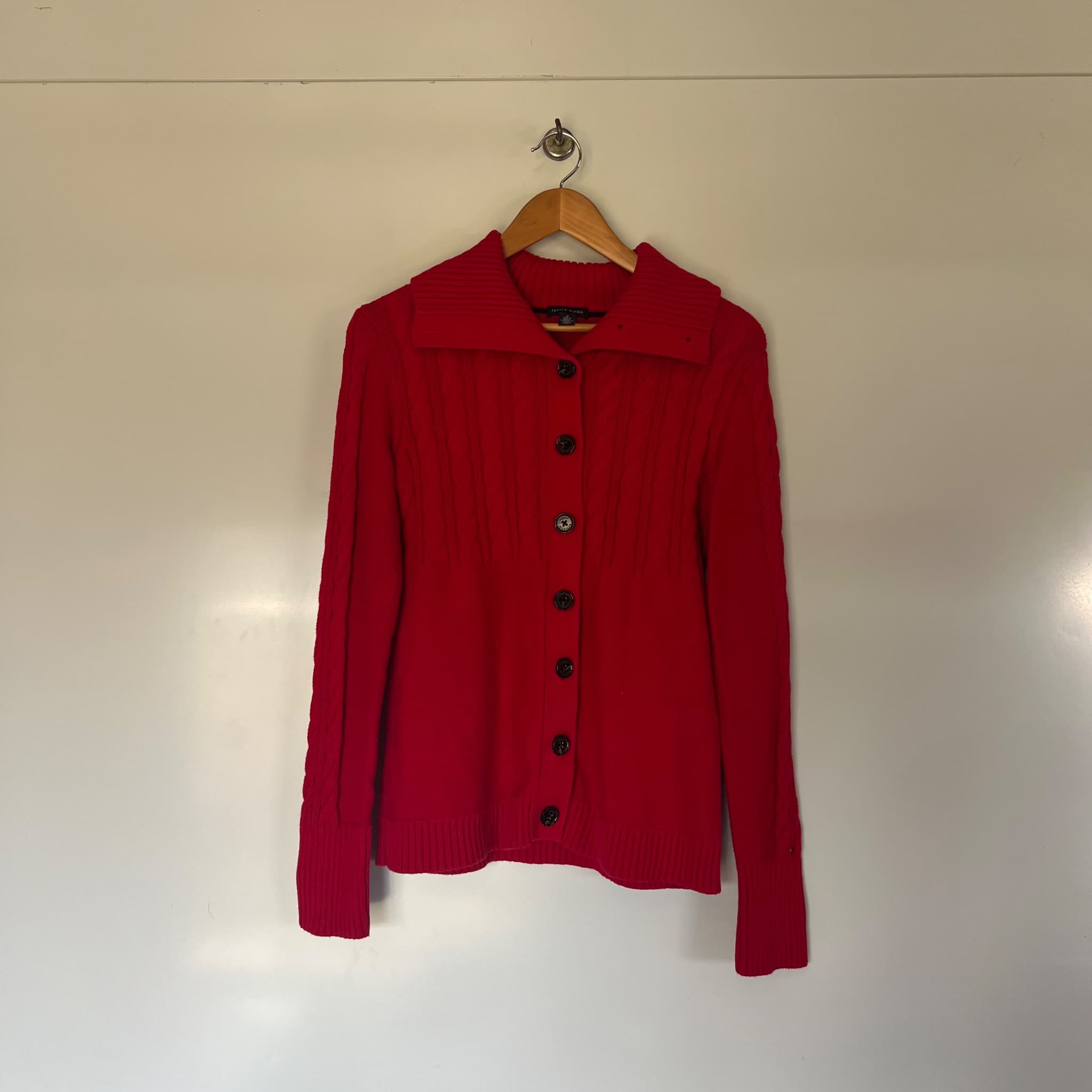 Tommy Hilfiger Red Cotton Cable Knit Cardigan (Tagged M / Fits S–M) — photo 2 of 12