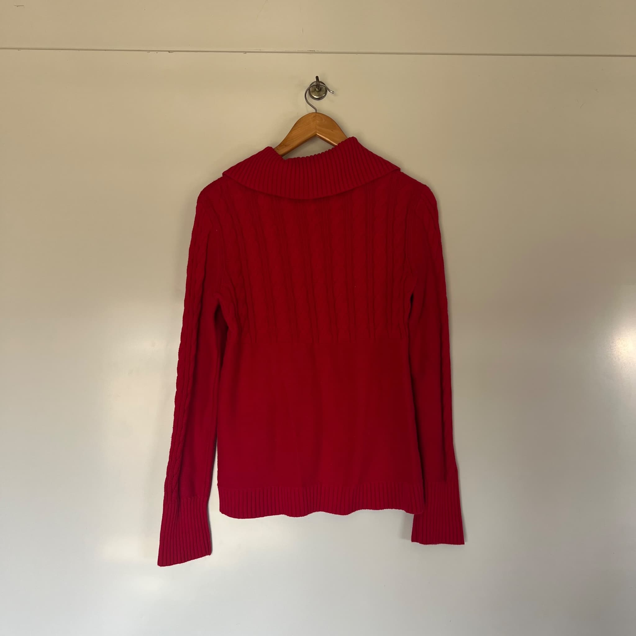 Tommy Hilfiger Red Cotton Cable Knit Cardigan (Tagged M / Fits S–M) — photo 3 of 12