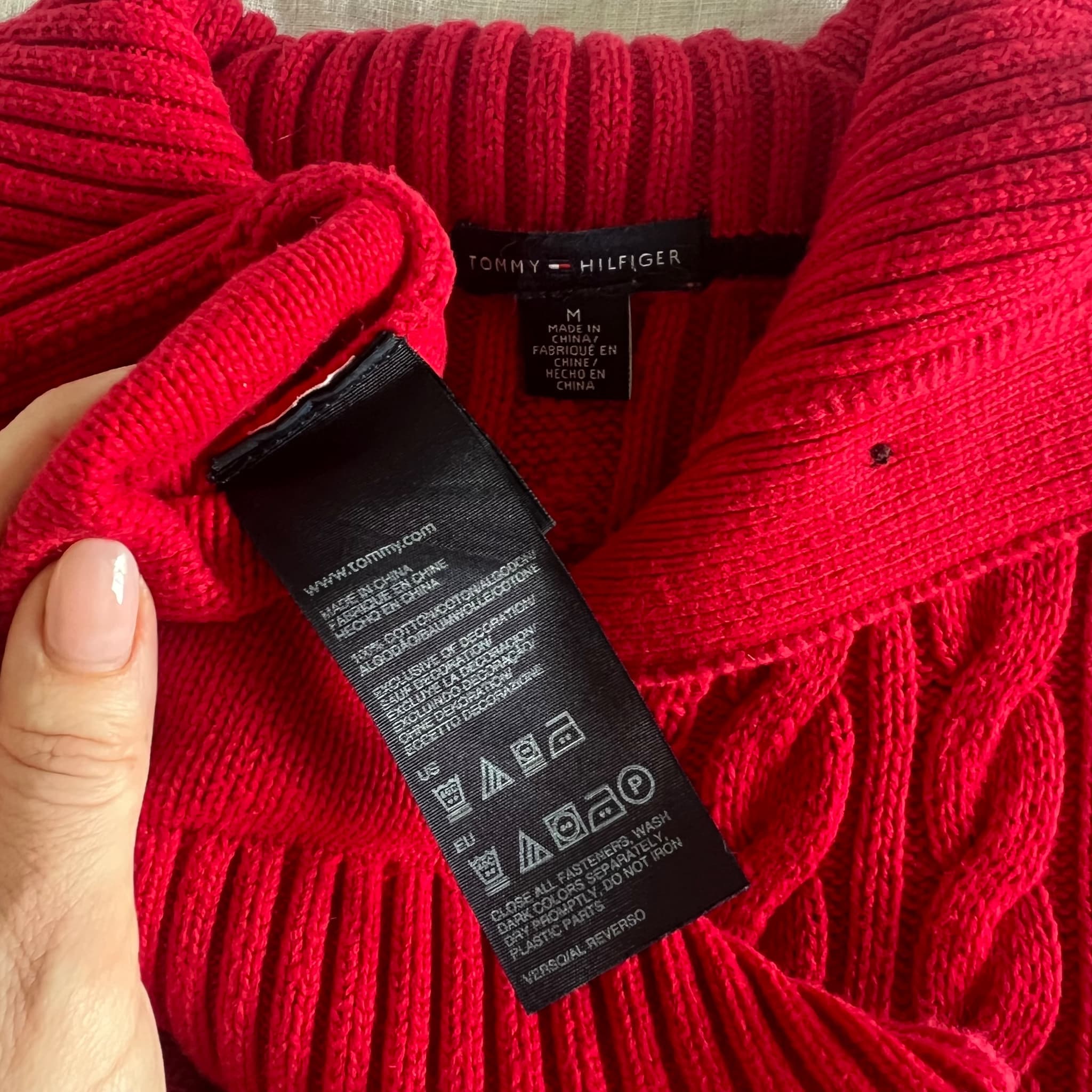 Tommy Hilfiger Red Cotton Cable Knit Cardigan (Tagged M / Fits S–M) — photo 6 of 12