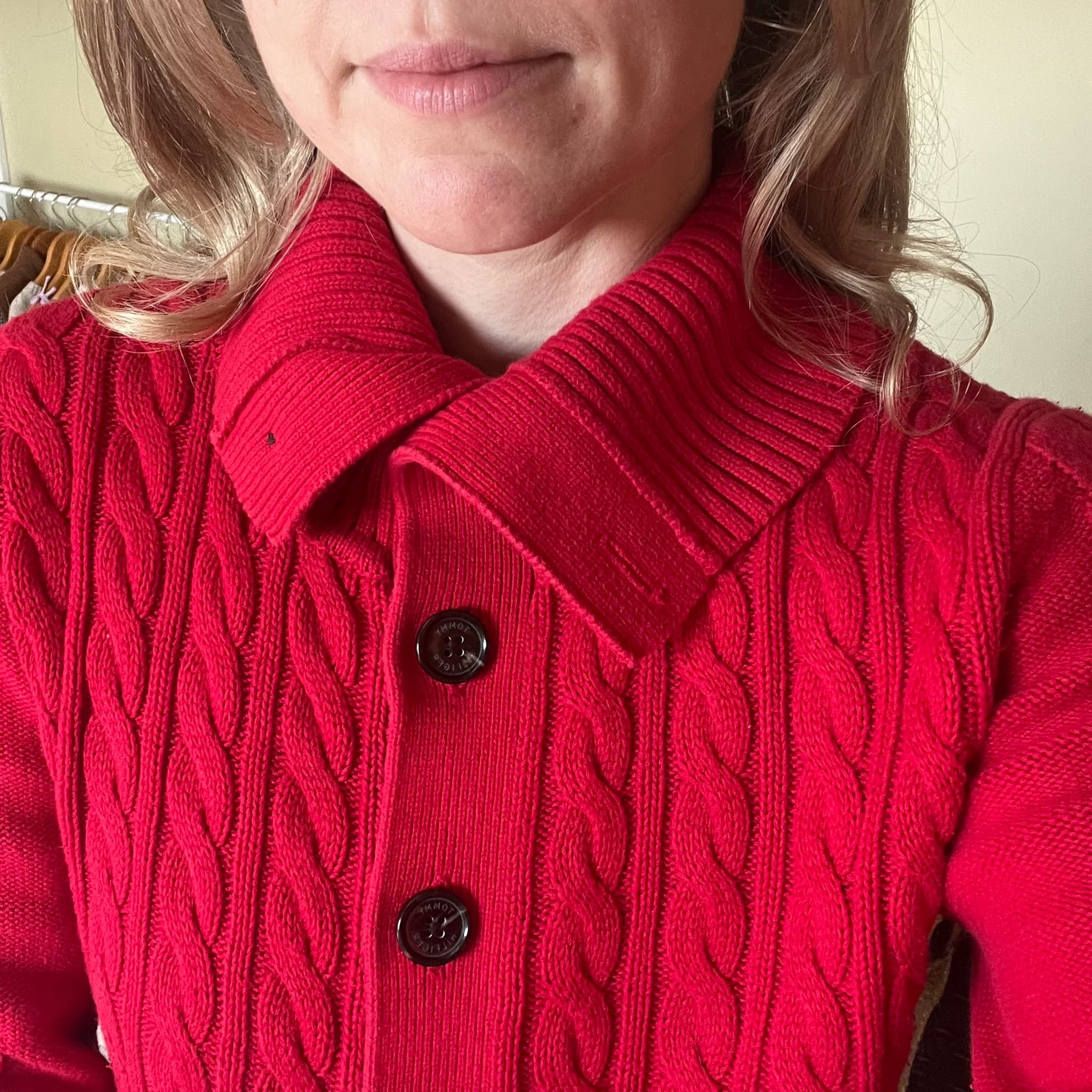 Tommy Hilfiger Red Cotton Cable Knit Cardigan (Tagged M / Fits S–M) — photo 11 of 12