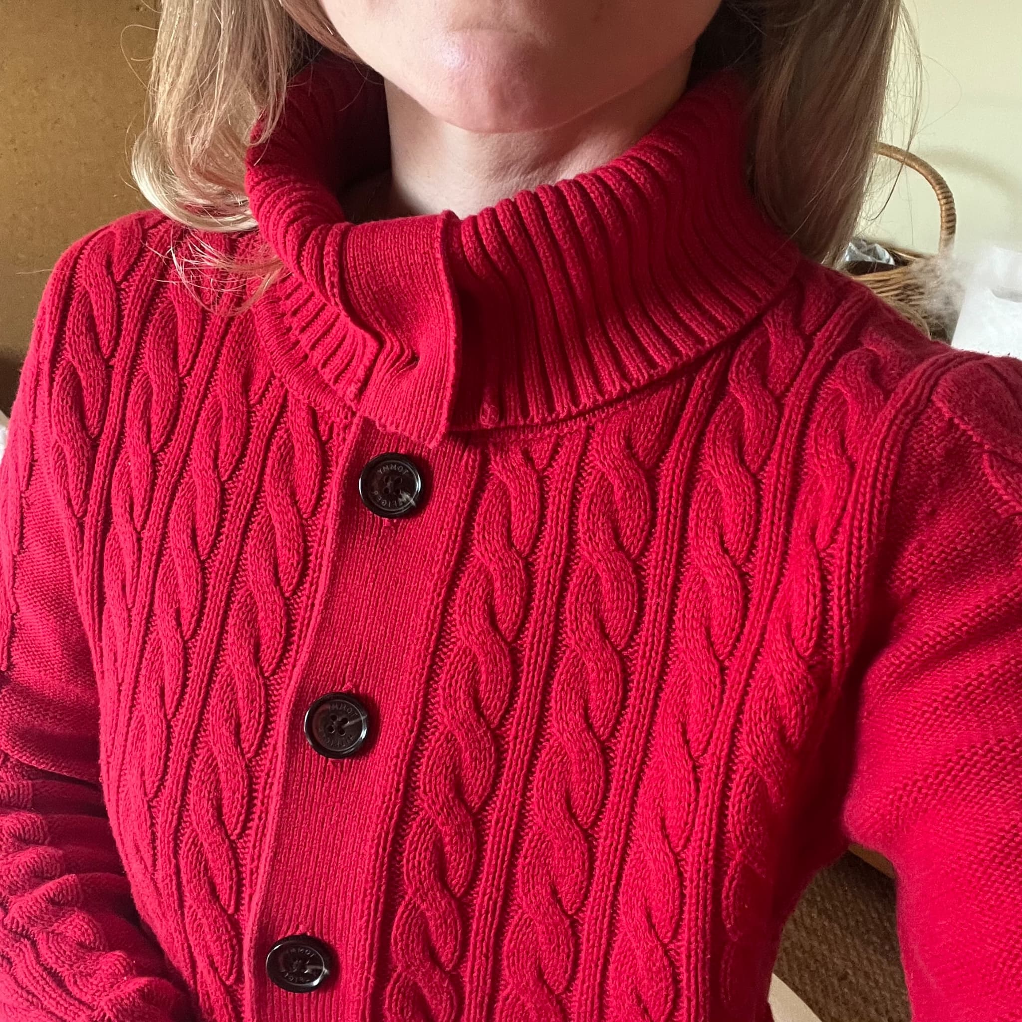 Tommy Hilfiger Red Cotton Cable Knit Cardigan (Tagged M / Fits S–M) — photo 12 of 12