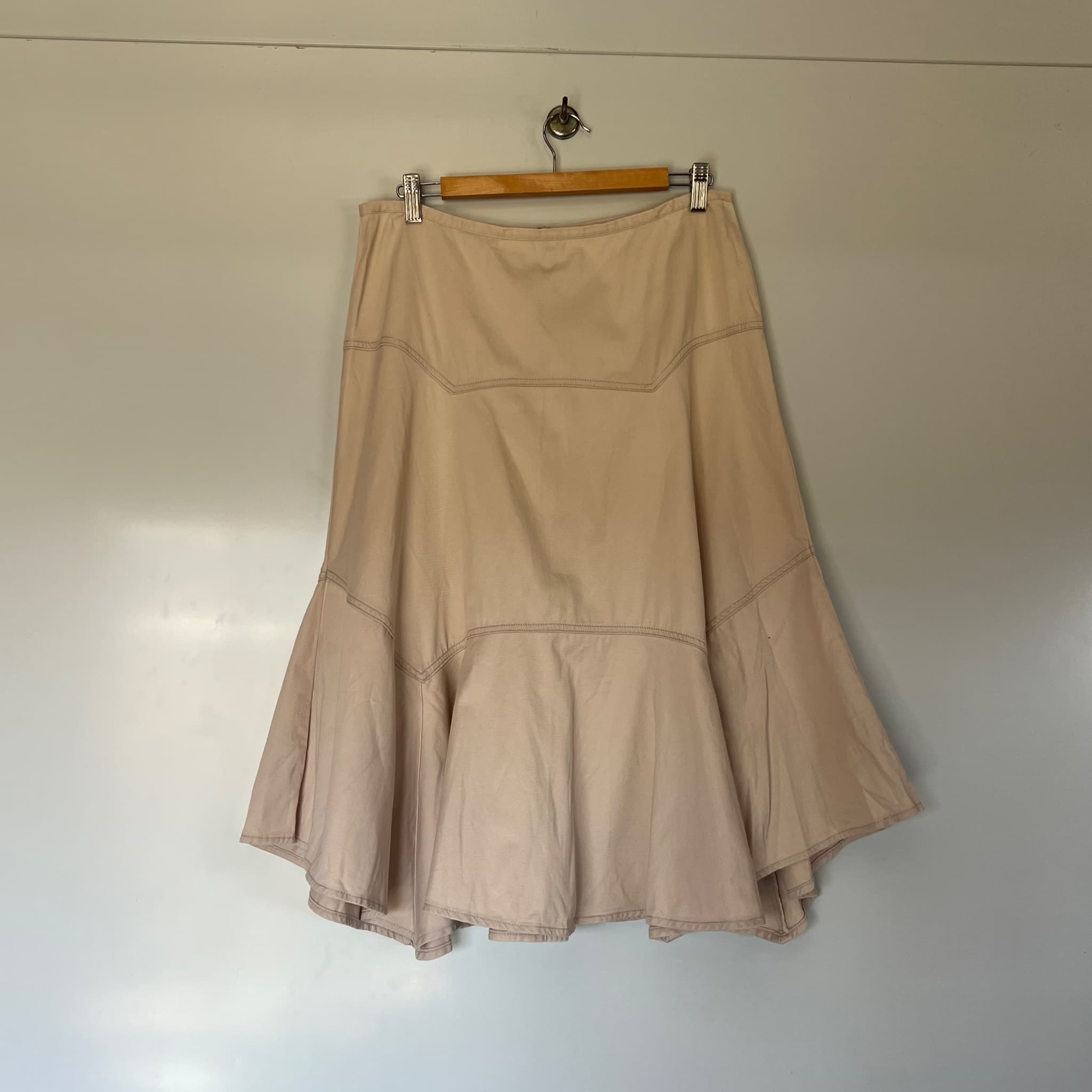 Vintage Beige Cotton Paneled A-Line Midi Skirt (Fits Size M) — photo 2 of 8