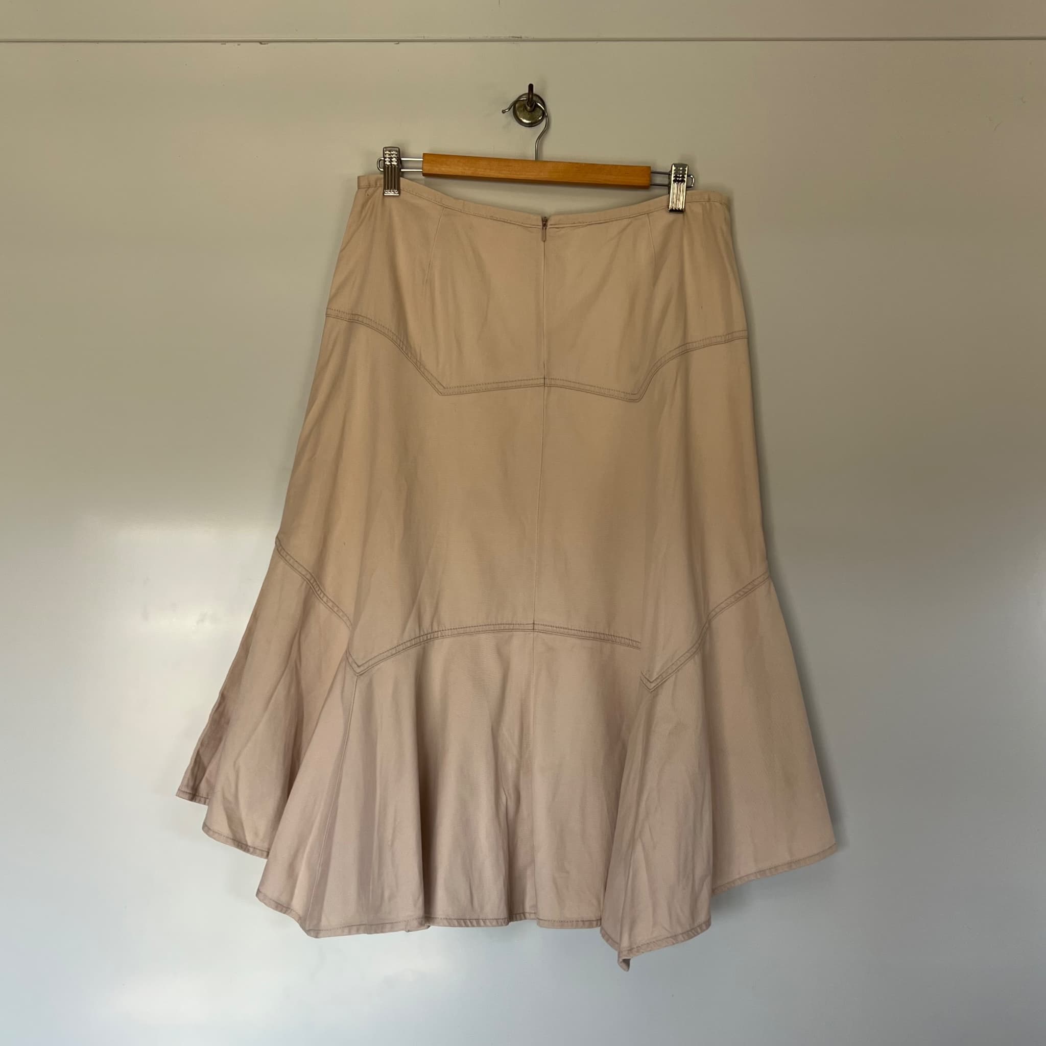 Vintage Beige Cotton Paneled A-Line Midi Skirt (Fits Size M) — photo 3 of 8