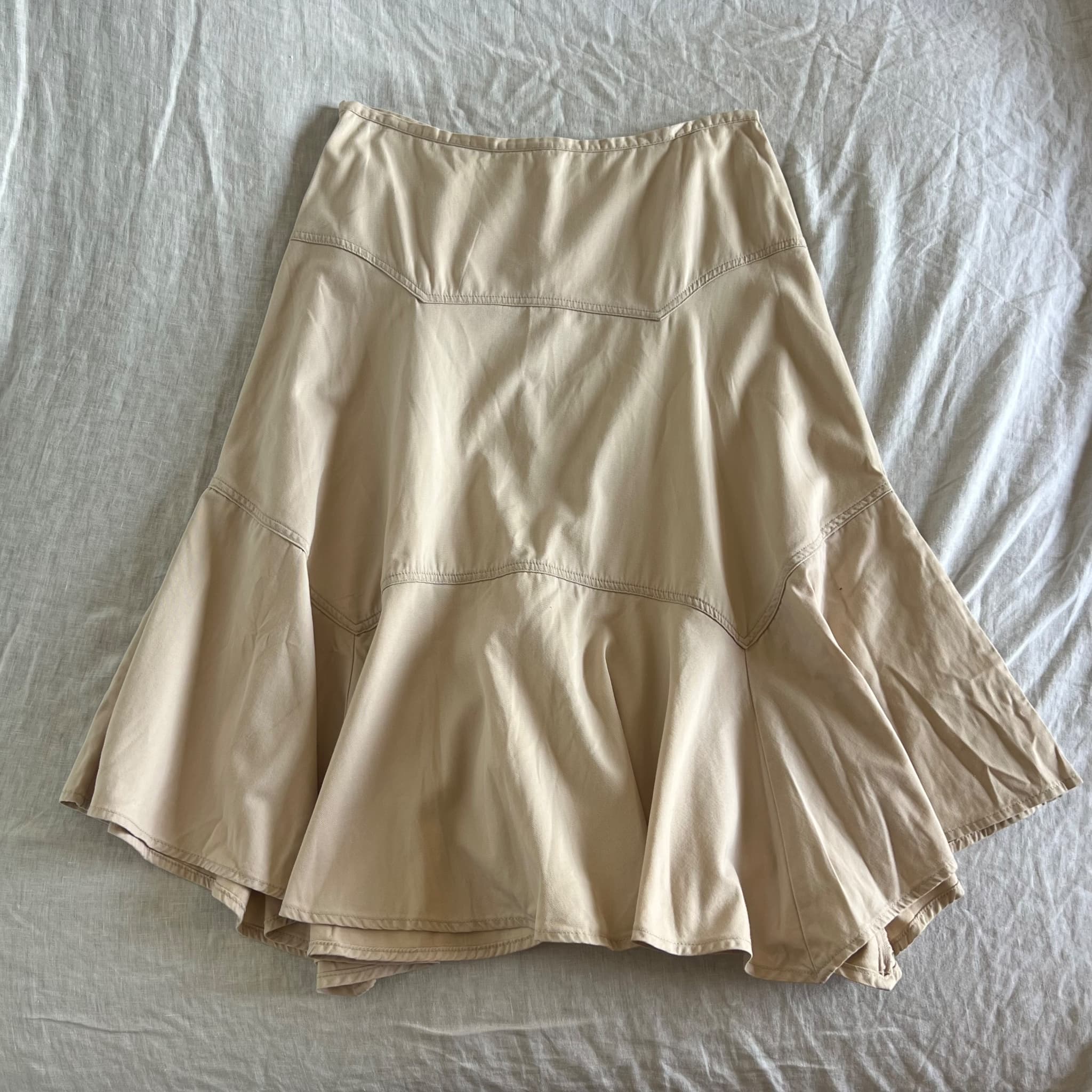 Vintage Beige Cotton Paneled A-Line Midi Skirt (Fits Size M) — photo 1 of 8