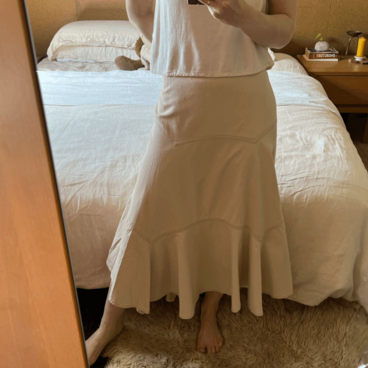 Vintage Beige Cotton Paneled A-Line Midi Skirt (Fits Size M) — photo 6 of 8