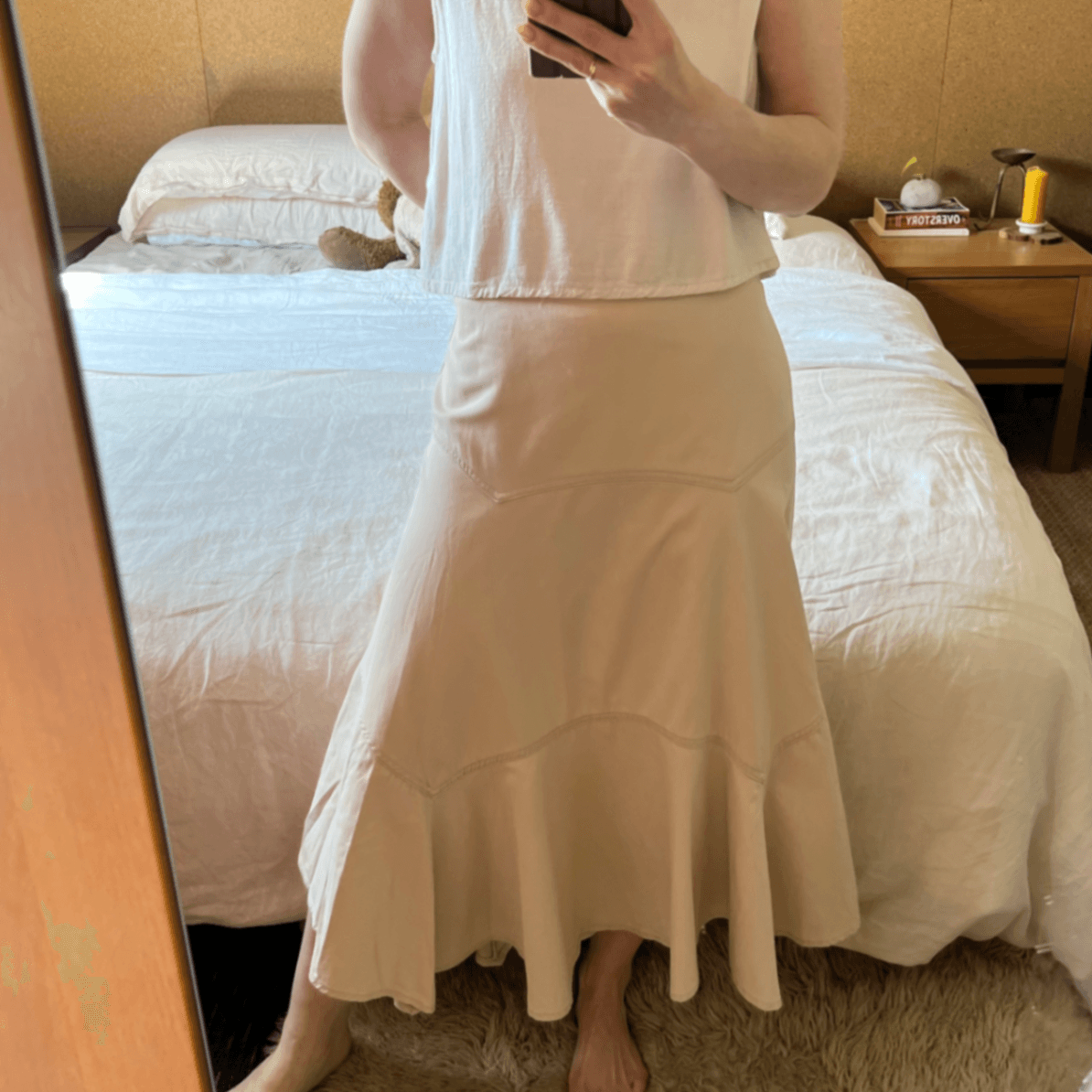 Vintage Beige Cotton Paneled A-Line Midi Skirt (Fits Size M) — photo 7 of 8