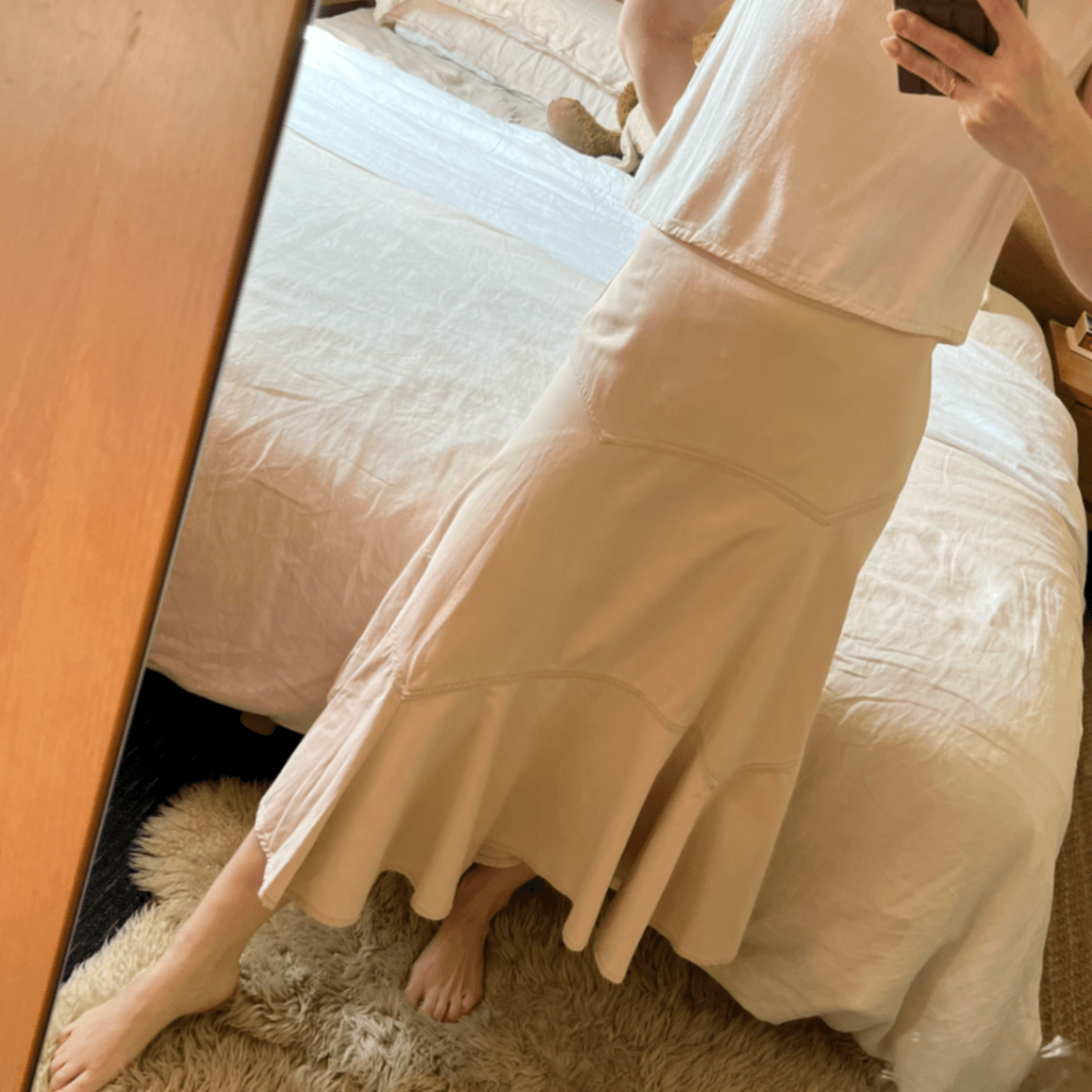 Vintage Beige Cotton Paneled A-Line Midi Skirt (Fits Size M) — photo 8 of 8