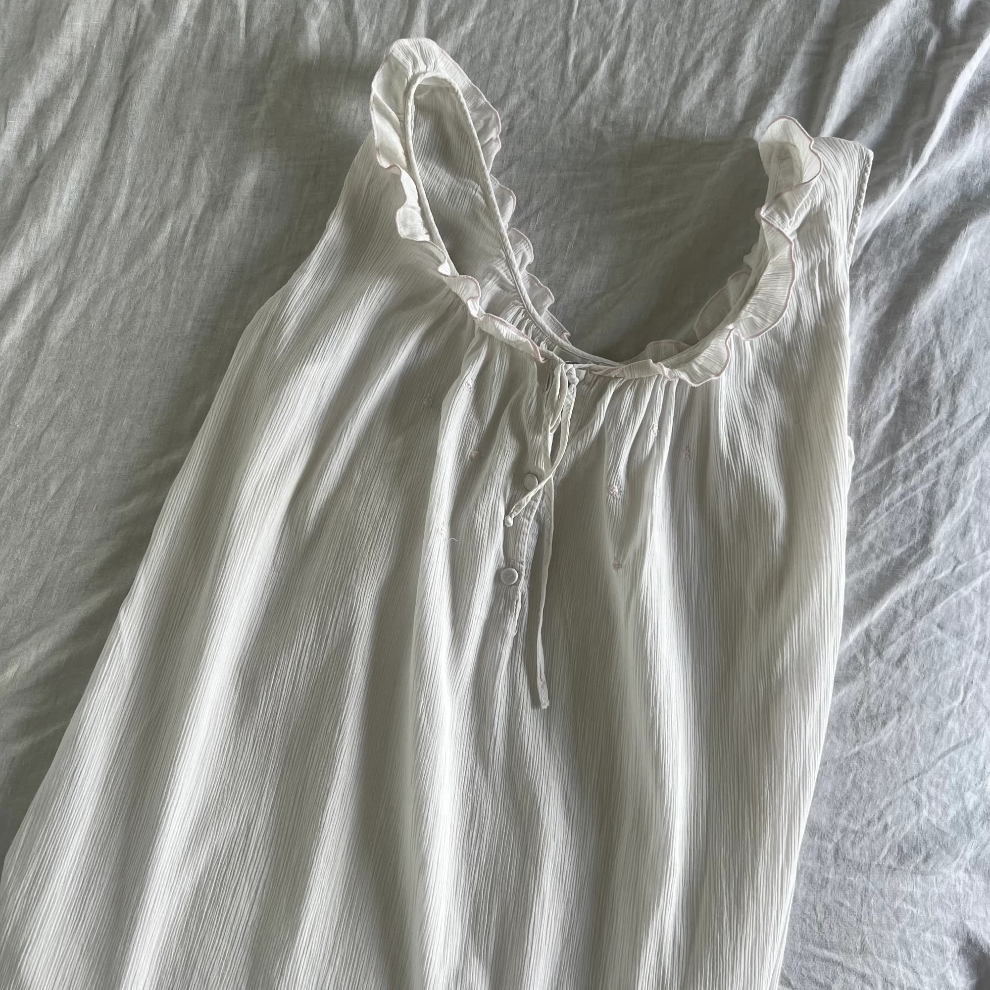 Vintage Ginia White Cotton Ruffle Nightgown (Size 16) — photo 9 of 11