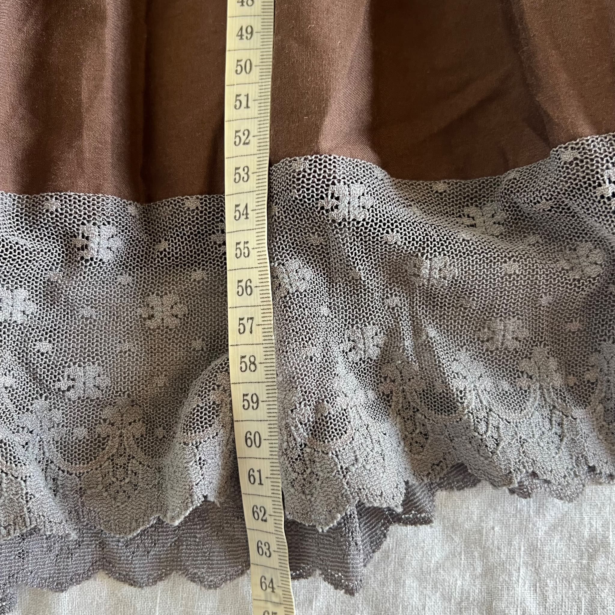 Vintage Hot Kiss Brown Tiered Floral Embroidered Lace Trim Skirt (Size M) — photo 6 of 10