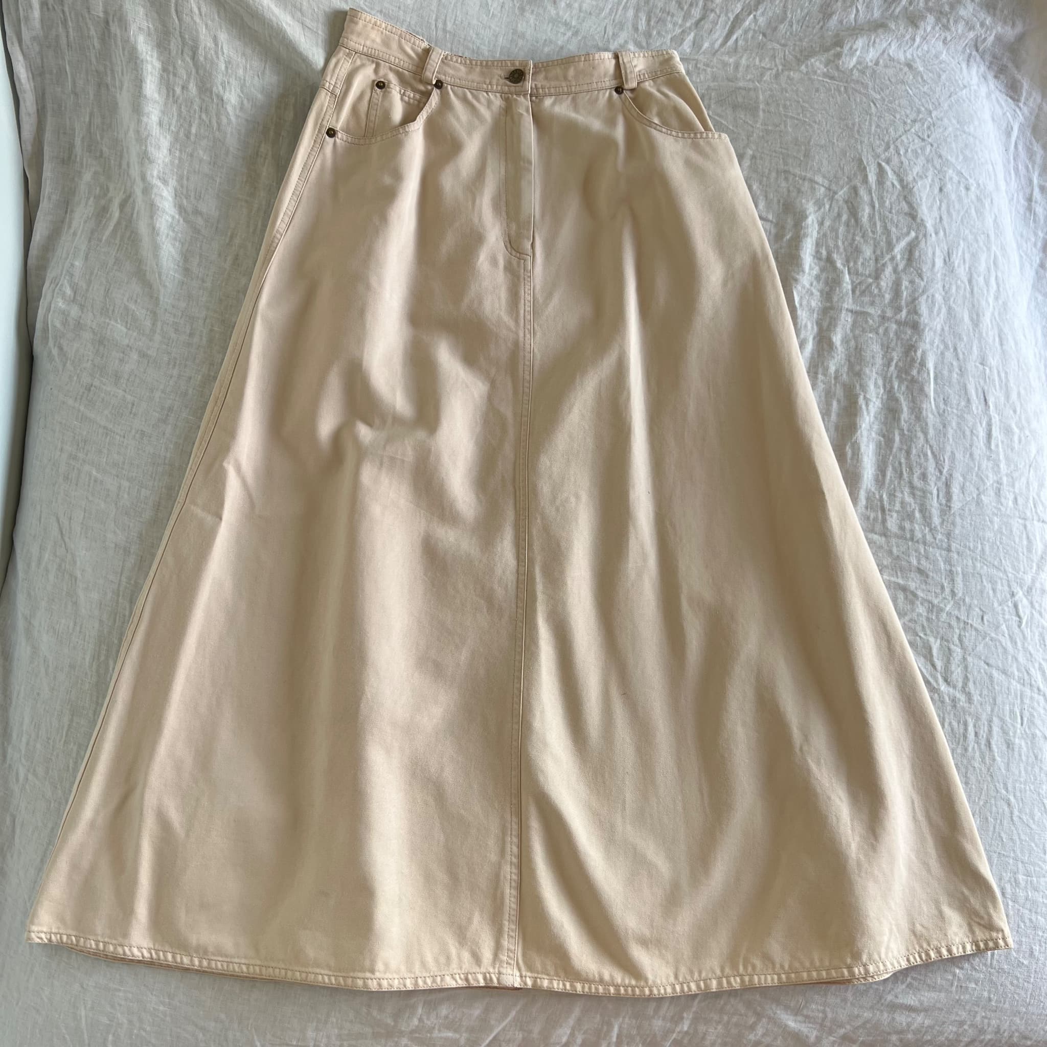 Vintage Laura Ashley Pink Beige Cotton Maxi Skirt Fits AU 10 Aus Made Cottagecore — photo 1 of 8