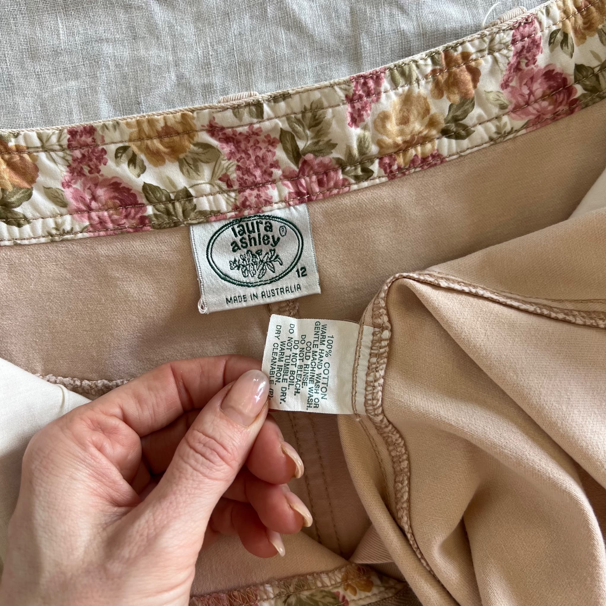 Vintage Laura Ashley Pink Beige Cotton Maxi Skirt Fits AU 10 Aus Made Cottagecore — photo 7 of 8